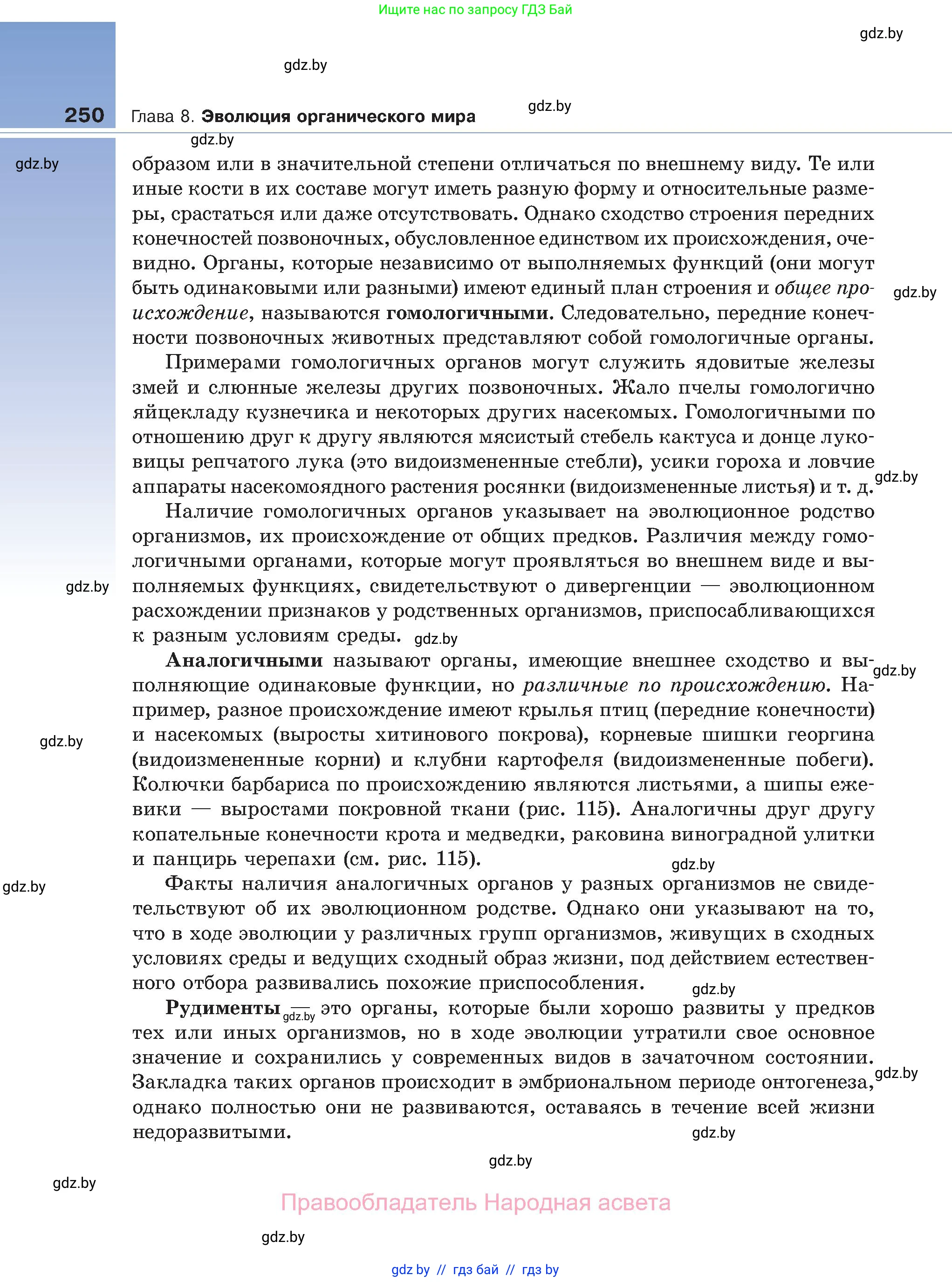 Биология, 11 класс Учебник, авторы: Дашков Максим Леонидович, Песнякевич Александр Георгиевич, Головач Алексей Михайлович, издательство Народная асвета, Минск, 2021, голубого цвета, страница 250