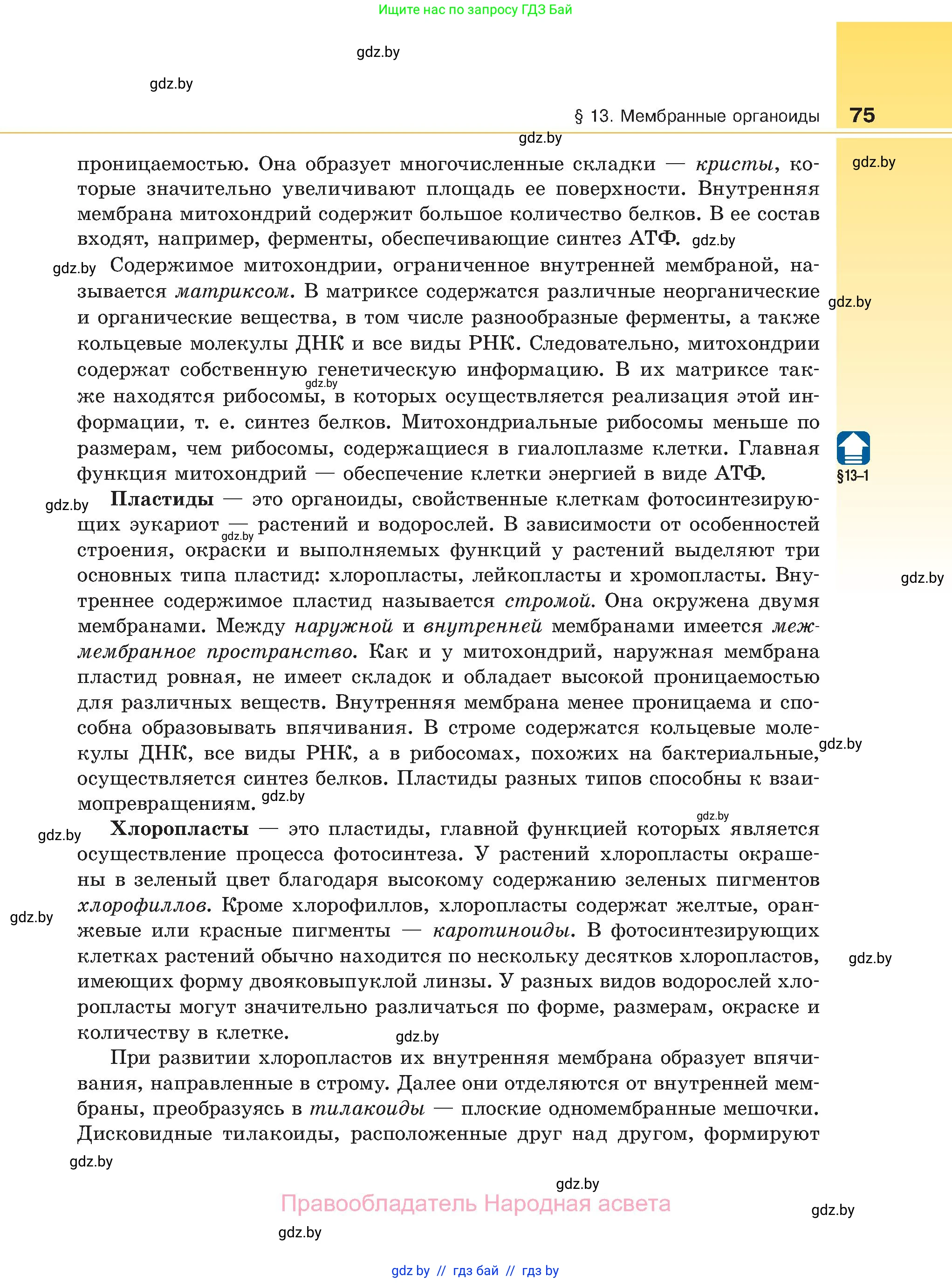 Биология, 11 класс Учебник, авторы: Дашков Максим Леонидович, Песнякевич Александр Георгиевич, Головач Алексей Михайлович, издательство Народная асвета, Минск, 2021, голубого цвета, страница 75