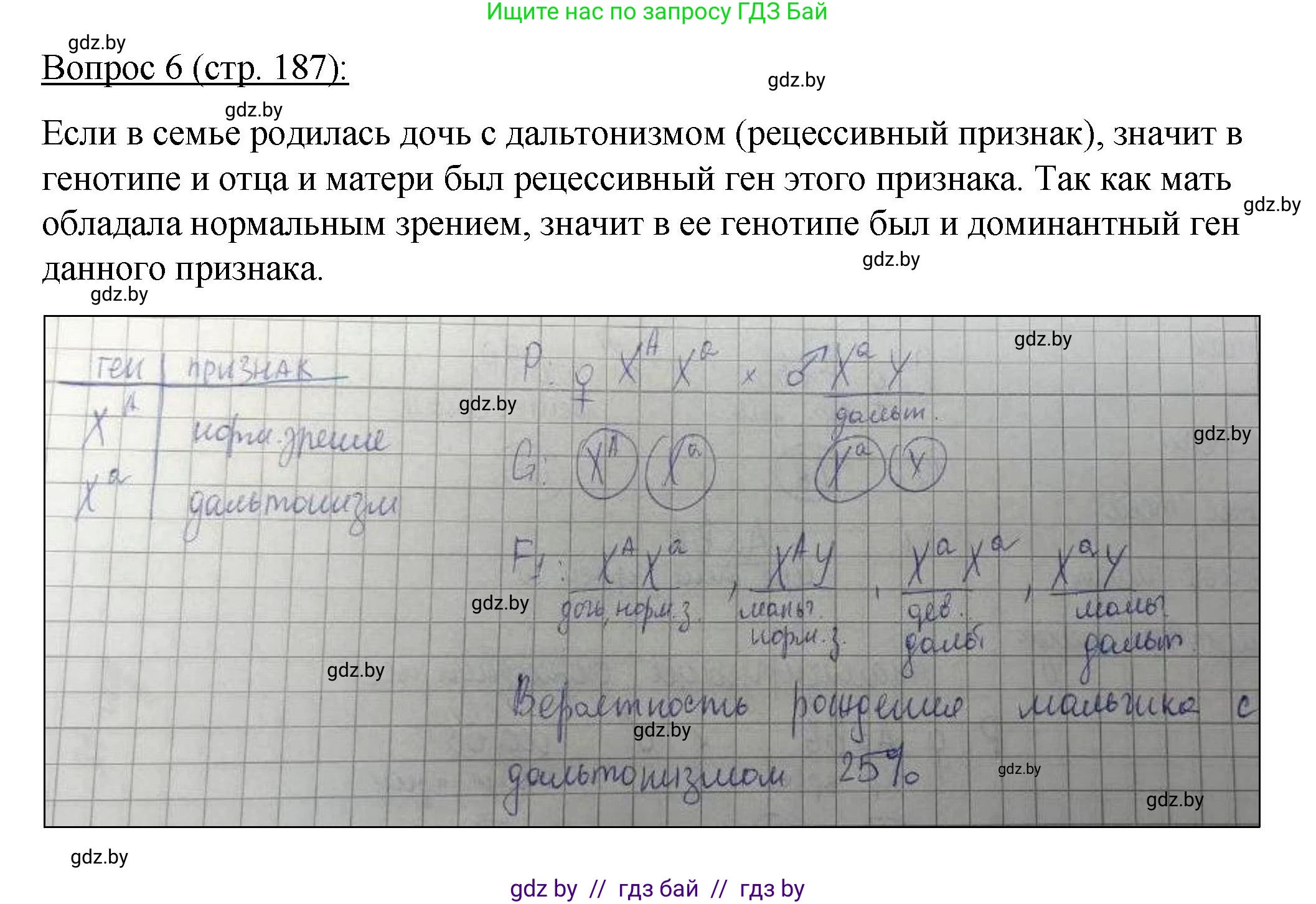 Биология, 11 класс Учебник, авторы: Дашков Максим Леонидович, Песнякевич Александр Георгиевич, Головач Алексей Михайлович, издательство Народная асвета, Минск, 2021, голубого цвета, страница 187, номер 6, Решение