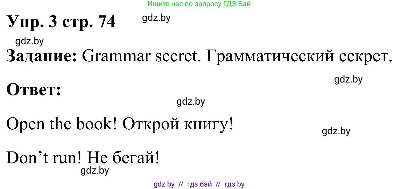 Английский язык (english), 3 класс Учебник, авторы: Лапицкая Людмила Михайловна (Lapitskaya Ludmila), Калишевич Алла Ивановна, Севрюкова Татьяна Юрьевна, Седунова Наталья Михайловна (Sedunova Natalia), издательство Вышэйшая школа, Минск, 2023, Часть 2, страница 74, номер 3, Решение