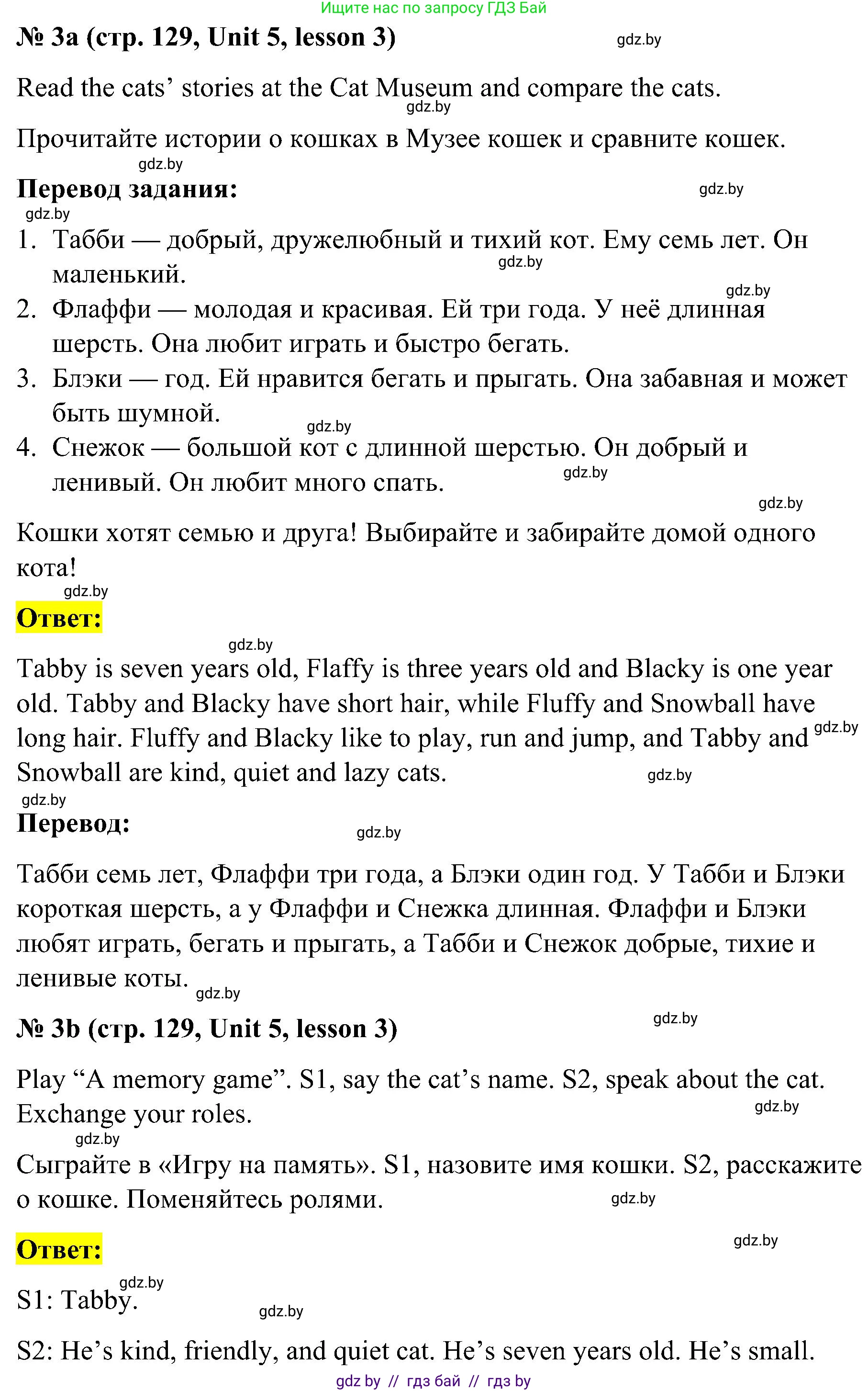 Английский язык (english), 4 класс Учебник (Student's book), авторы: Лапицкая Людмила Михайловна (Lapitskaya Ludmila), Седунова Наталья Михайловна (Sedunova Natalia), издательство Адукацыя i выхаванне, Минск, 2024, бирюзового цвета, Часть ( Part) 1, страница 129, номер 3, Решение 2
