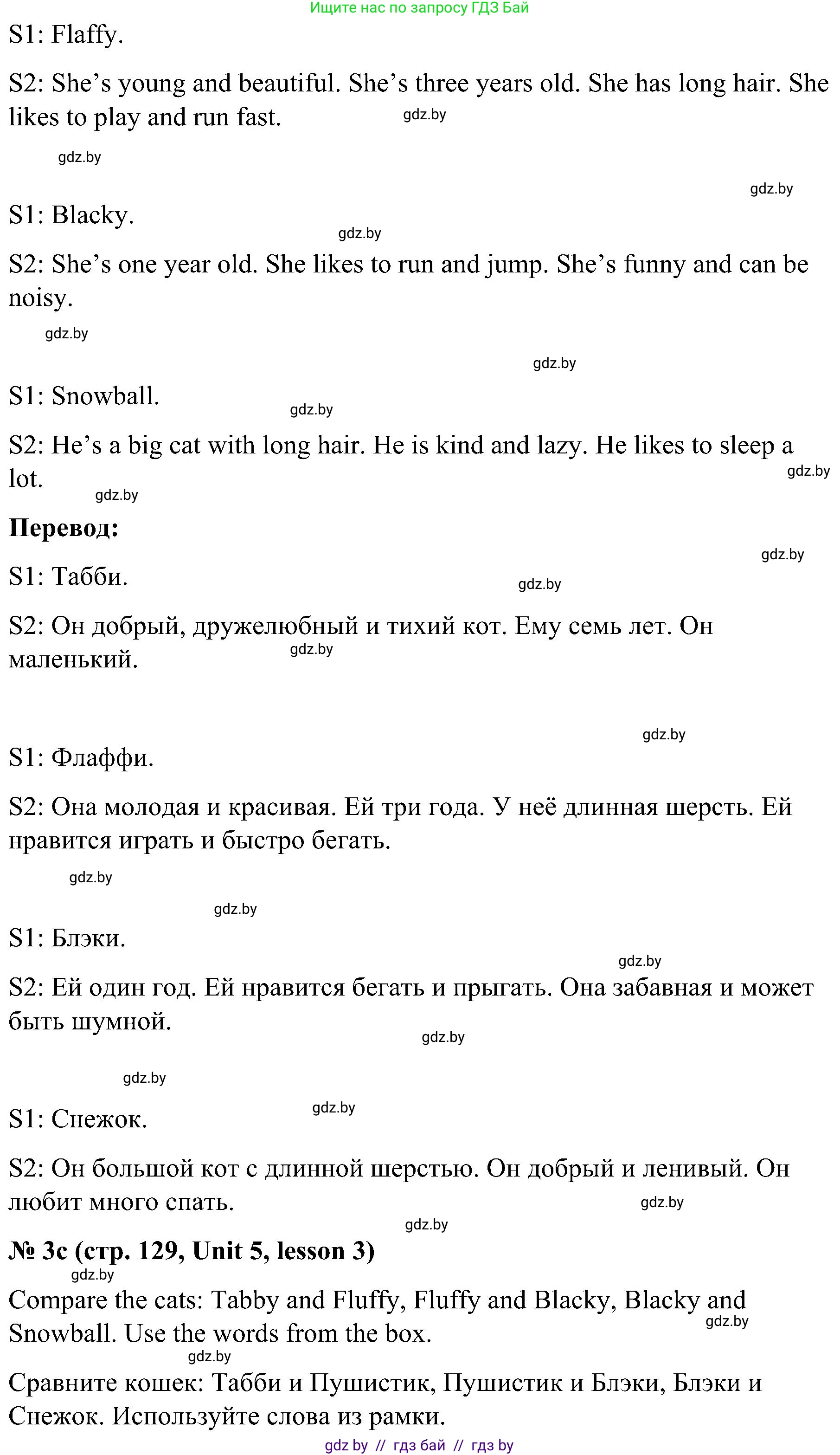 Английский язык (english), 4 класс Учебник (Student's book), авторы: Лапицкая Людмила Михайловна (Lapitskaya Ludmila), Седунова Наталья Михайловна (Sedunova Natalia), издательство Адукацыя i выхаванне, Минск, 2024, бирюзового цвета, Часть ( Part) 1, страница 129, номер 3, Решение 2 (продолжение 2)