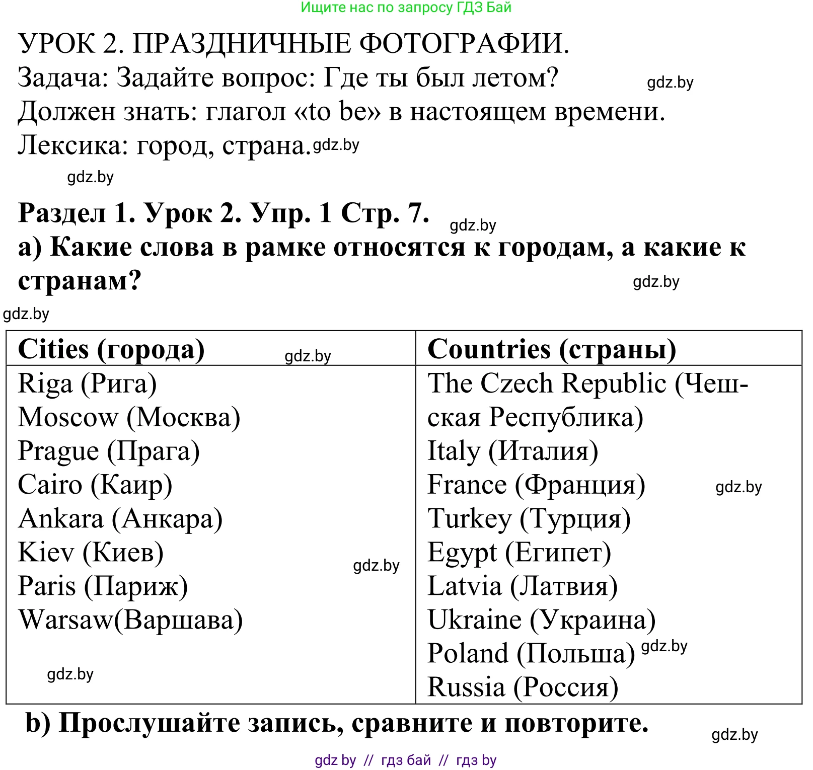 Английский язык (english), 5 класс Учебник, авторы: Демченко Наталья Валентиновна, Севрюкова Татьяна Юрьевна, Наумова Елена Георгиевна, Юхнель Наталья Валентиновна, Лапицкая Людмила Михайловна (Lapitskaya Ludmila), издательство Адукацыя i выхаванне, Минск, 2017, Часть ( Part) 1, страница 7, номер 1, Решение 2