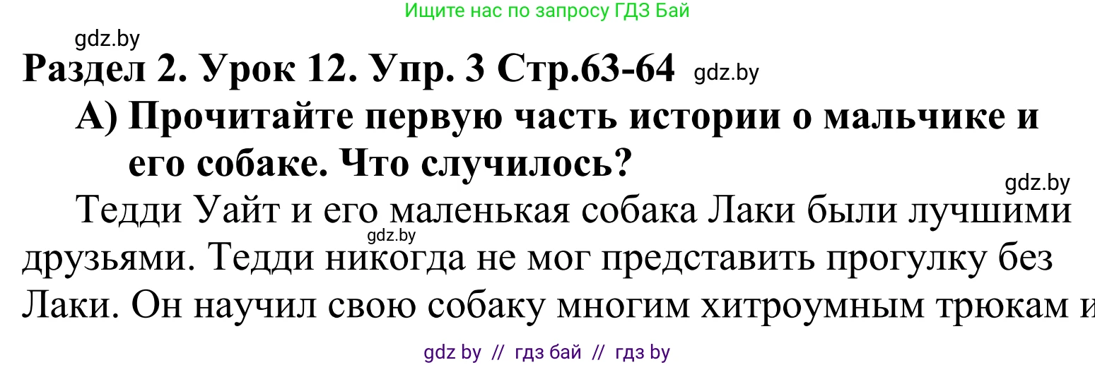 Английский язык (english), 5 класс Учебник, авторы: Демченко Наталья Валентиновна, Севрюкова Татьяна Юрьевна, Наумова Елена Георгиевна, Юхнель Наталья Валентиновна, Лапицкая Людмила Михайловна (Lapitskaya Ludmila), издательство Адукацыя i выхаванне, Минск, 2017, Часть ( Part) 1, страница 63, номер 3, Решение 2