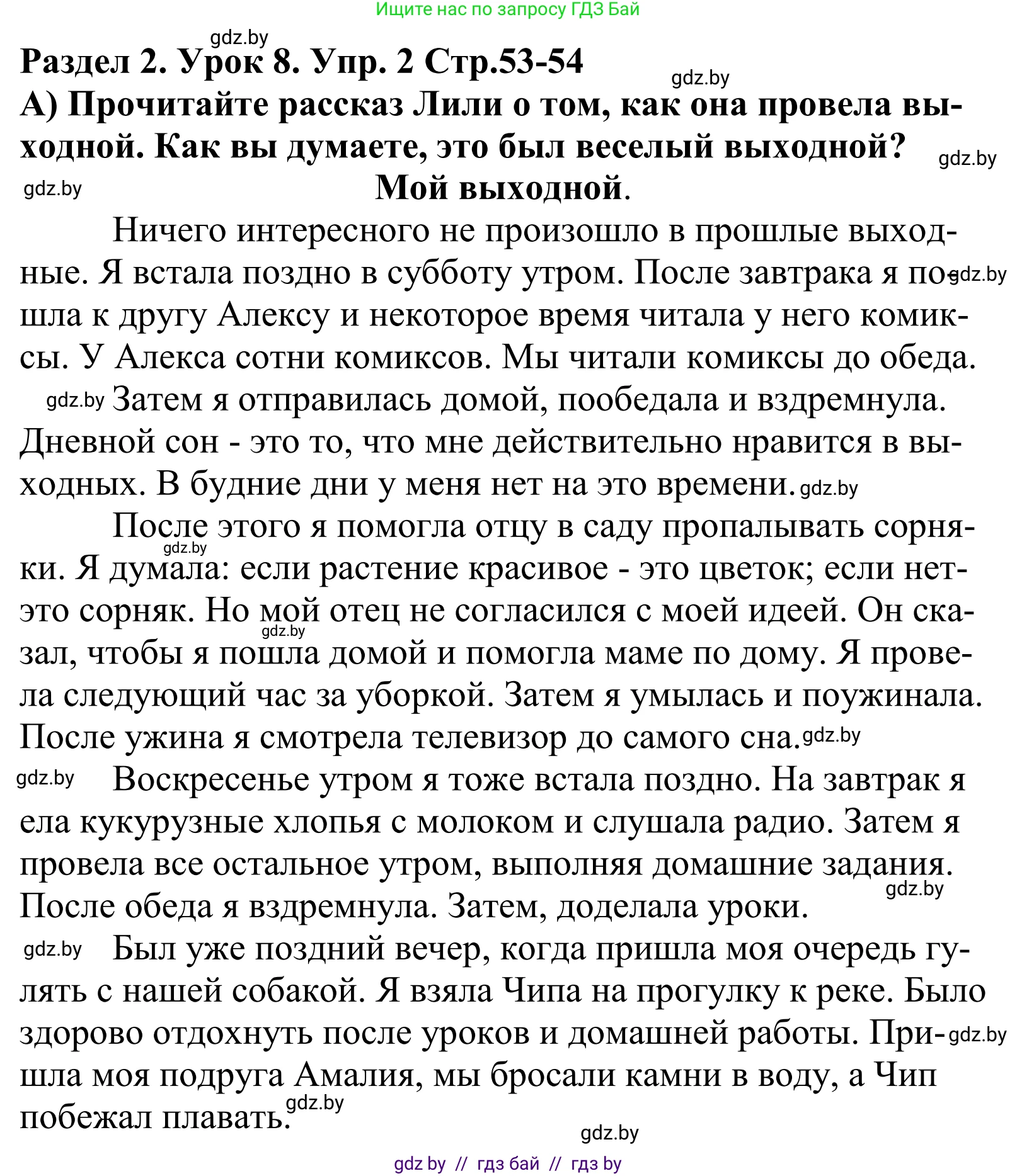 Английский язык (english), 5 класс Учебник, авторы: Демченко Наталья Валентиновна, Севрюкова Татьяна Юрьевна, Наумова Елена Георгиевна, Юхнель Наталья Валентиновна, Лапицкая Людмила Михайловна (Lapitskaya Ludmila), издательство Адукацыя i выхаванне, Минск, 2017, Часть ( Part) 1, страница 53, номер 2, Решение 2