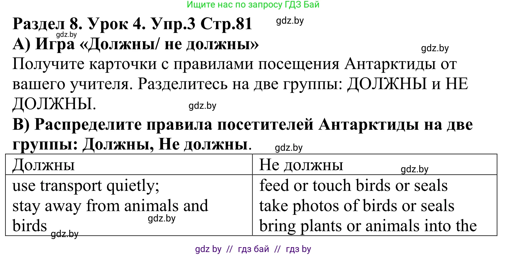 Английский язык (english), 5 класс Учебник, авторы: Демченко Наталья Валентиновна, Севрюкова Татьяна Юрьевна, Наумова Елена Георгиевна, Юхнель Наталья Валентиновна, Лапицкая Людмила Михайловна (Lapitskaya Ludmila), издательство Адукацыя i выхаванне, Минск, 2017, Часть ( Part) 2, страница 81, номер 3, Решение 2