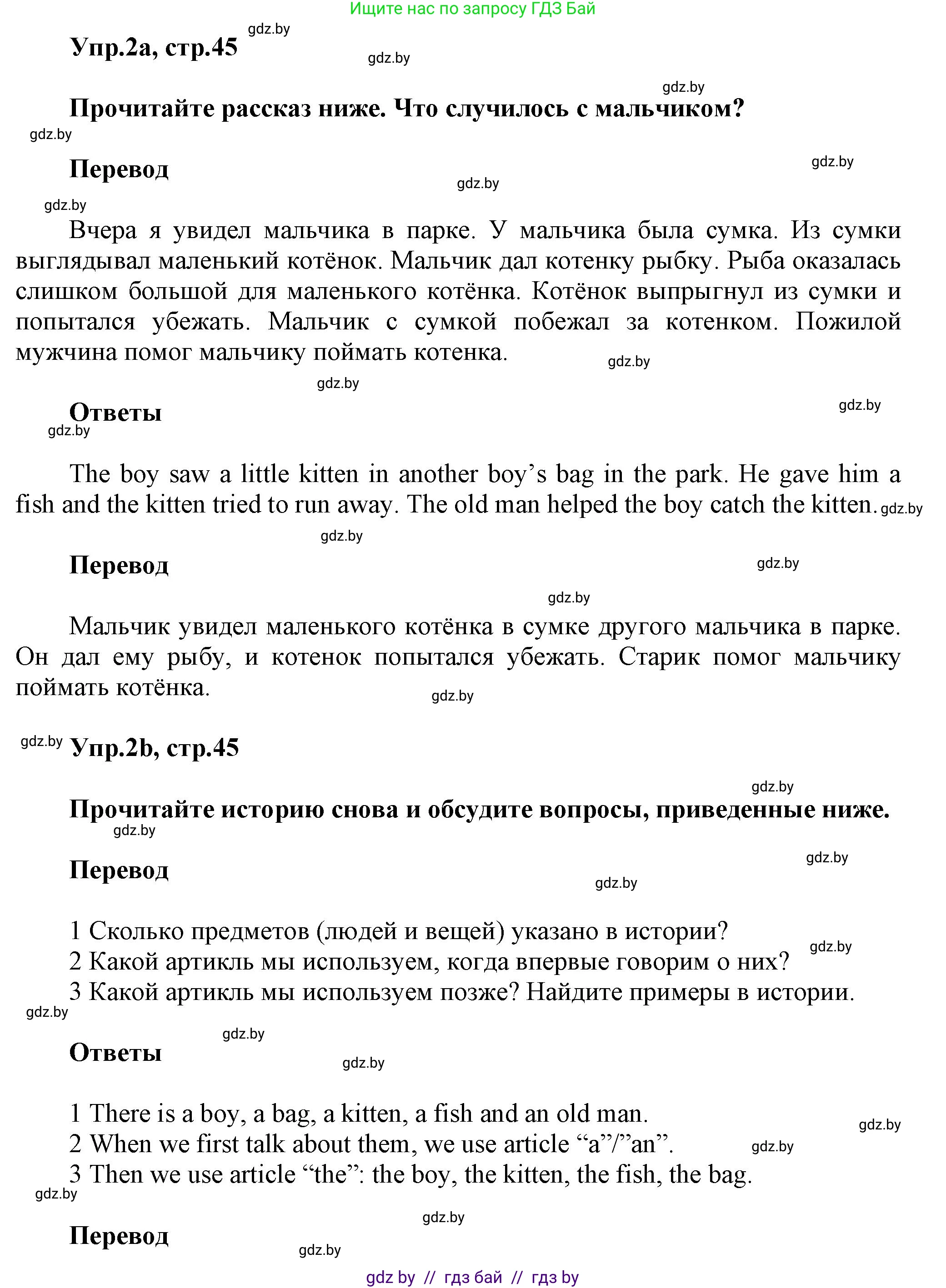 Английский язык (english), 5 класс Учебник, авторы: Демченко Наталья Валентиновна, Севрюкова Татьяна Юрьевна, Наумова Елена Георгиевна, Юхнель Наталья Валентиновна, Лапицкая Людмила Михайловна (Lapitskaya Ludmila), издательство Адукацыя i выхаванне, Минск, 2017, Часть ( Part) 1, страница 45, номер 2, Решение 1