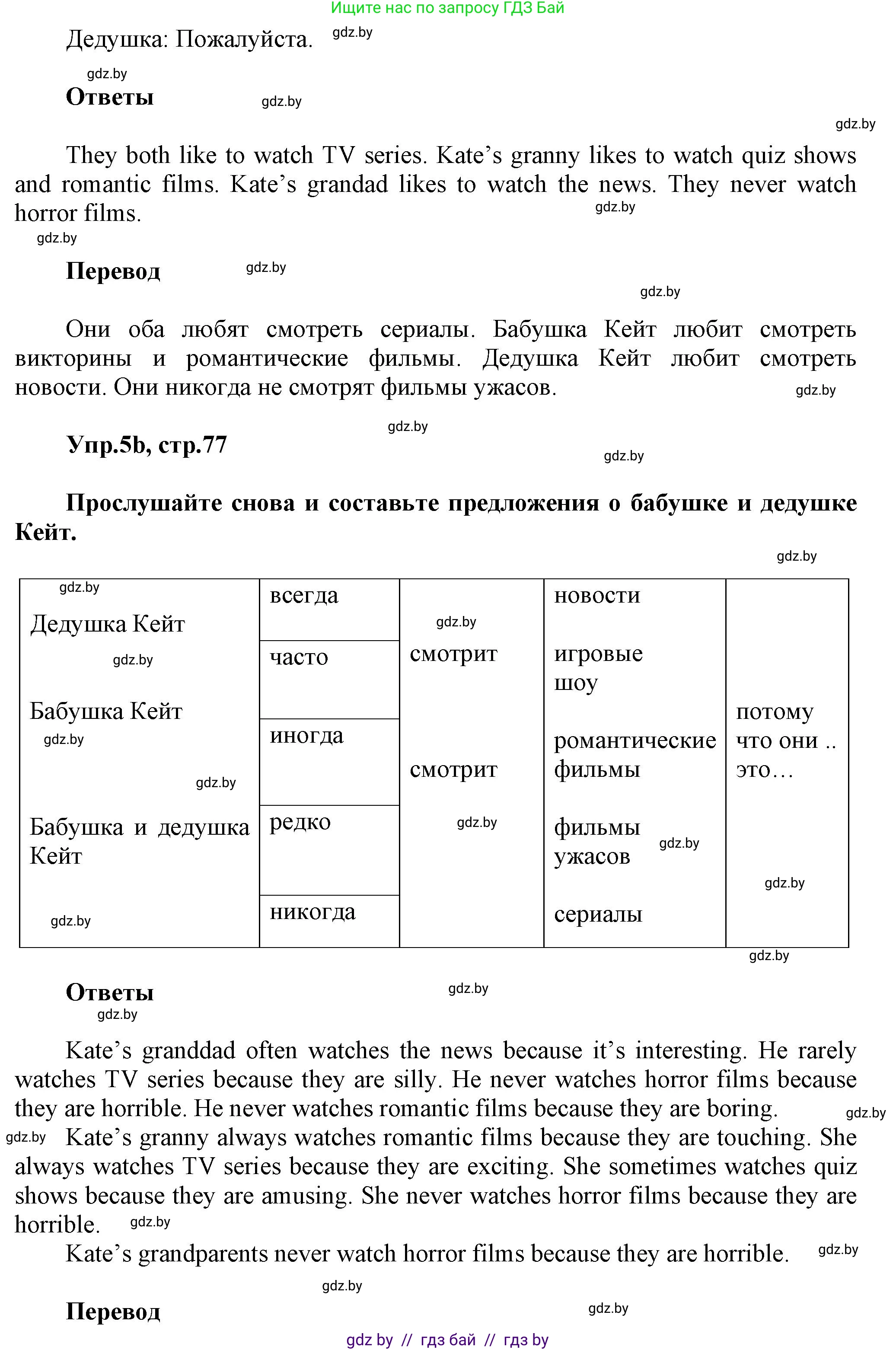 Английский язык (english), 5 класс Учебник, авторы: Демченко Наталья Валентиновна, Севрюкова Татьяна Юрьевна, Наумова Елена Георгиевна, Юхнель Наталья Валентиновна, Лапицкая Людмила Михайловна (Lapitskaya Ludmila), издательство Адукацыя i выхаванне, Минск, 2017, Часть ( Part) 1, страница 76, номер 5, Решение 1 (продолжение 3)