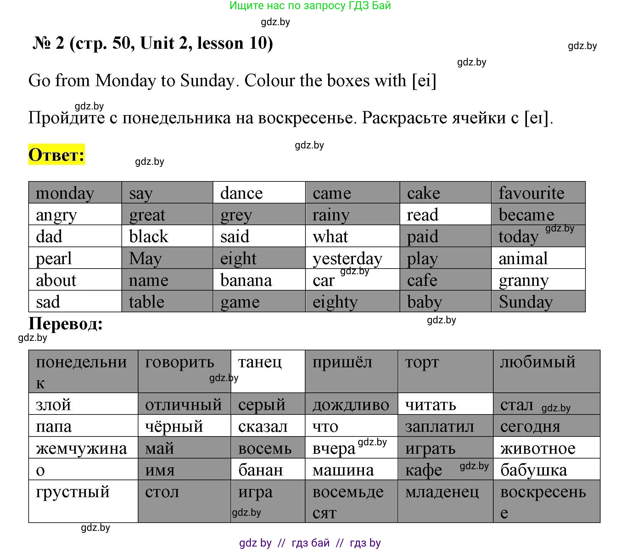 Английский язык (english), 5 класс Рабочая тетрадь (workbook), авторы: Лапицкая Людмила Михайловна (Lapitskaya Ludmila), Калишевич Алла Ивановна, Севрюкова Татьяна Юрьевна, Седунова Наталья Михайловна (Sedunova Natalia), издательство Аверсэв, Минск, 2020, оранжевого цвета, Часть 1, страница 50, номер 2, Решение