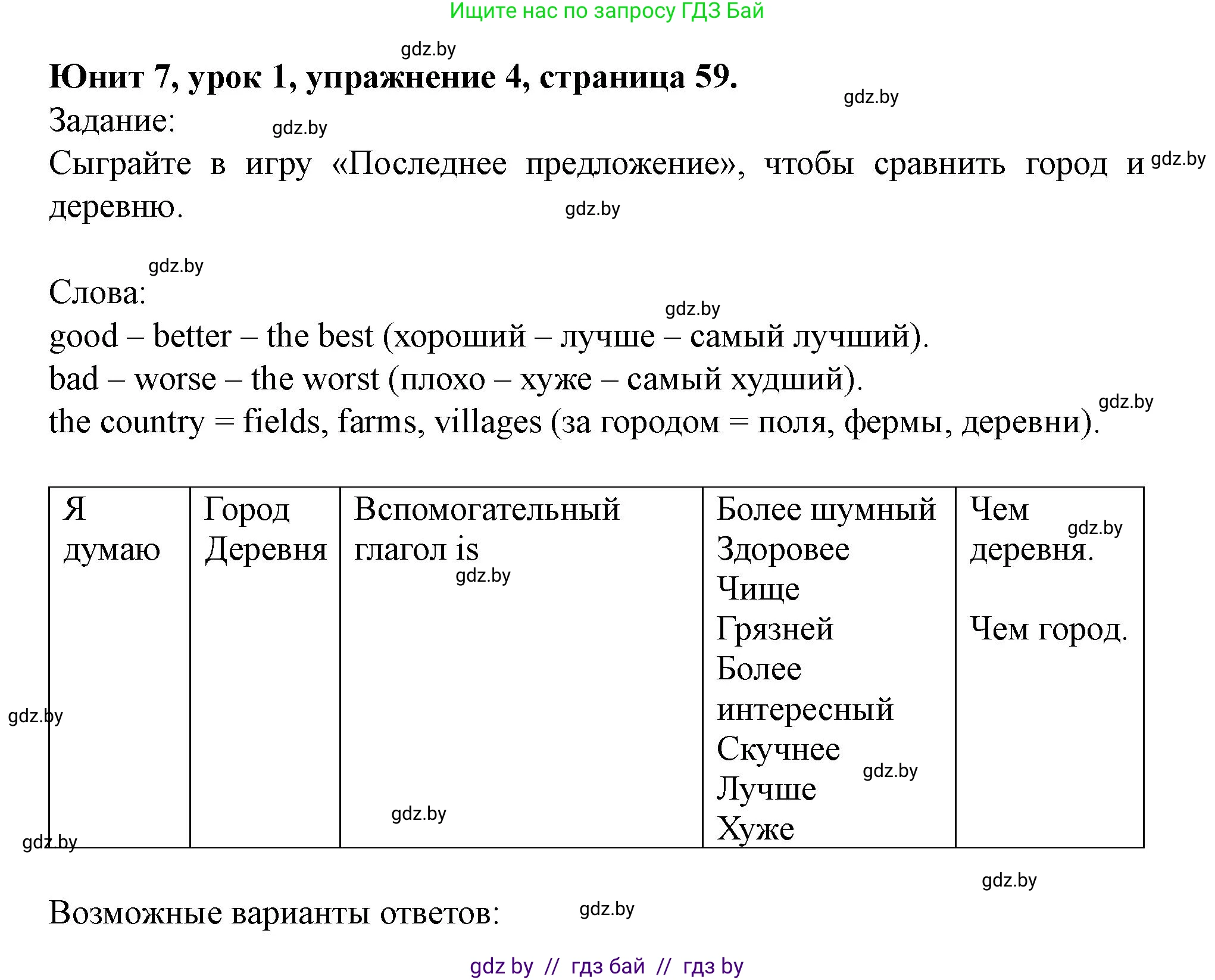 Английский язык (english), 5 класс Учебник (Student's book), авторы: Лапицкая Людмила Михайловна (Lapitskaya Ludmila), Калишевич Алла Ивановна, Севрюкова Татьяна Юрьевна, Седунова Наталья Михайловна (Sedunova Natalia), издательство Вышэйшая школа, Минск, 2020, Часть 2, страница 59, номер 4, Решение 1