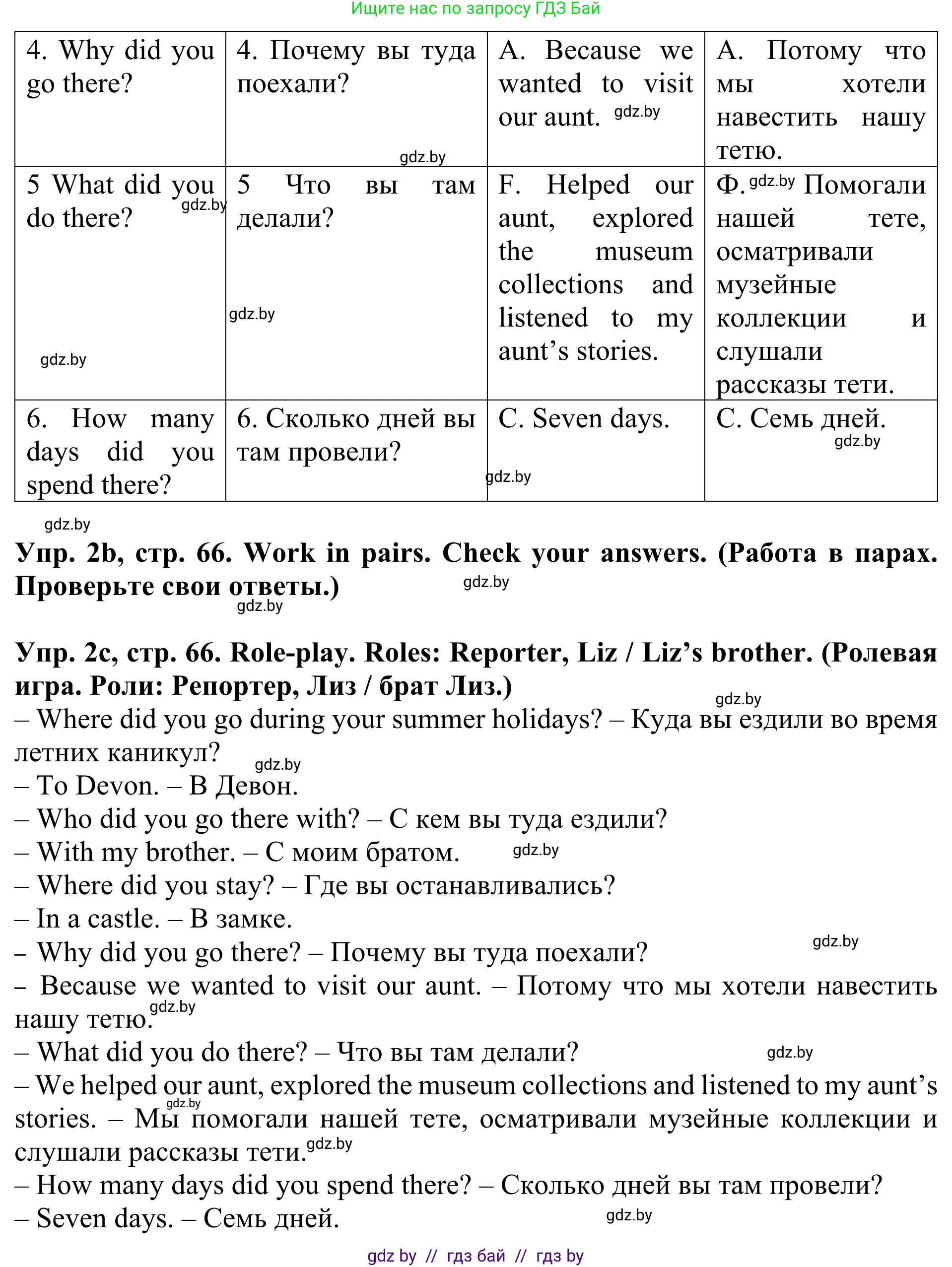 Английский язык (english), 5 класс Учебник (Student's book), авторы: Лапицкая Людмила Михайловна (Lapitskaya Ludmila), Калишевич Алла Ивановна, Севрюкова Татьяна Юрьевна, Седунова Наталья Михайловна (Sedunova Natalia), издательство Вышэйшая школа, Минск, 2020, Часть 1, страница 66, номер 2, Решение 2 (продолжение 2)