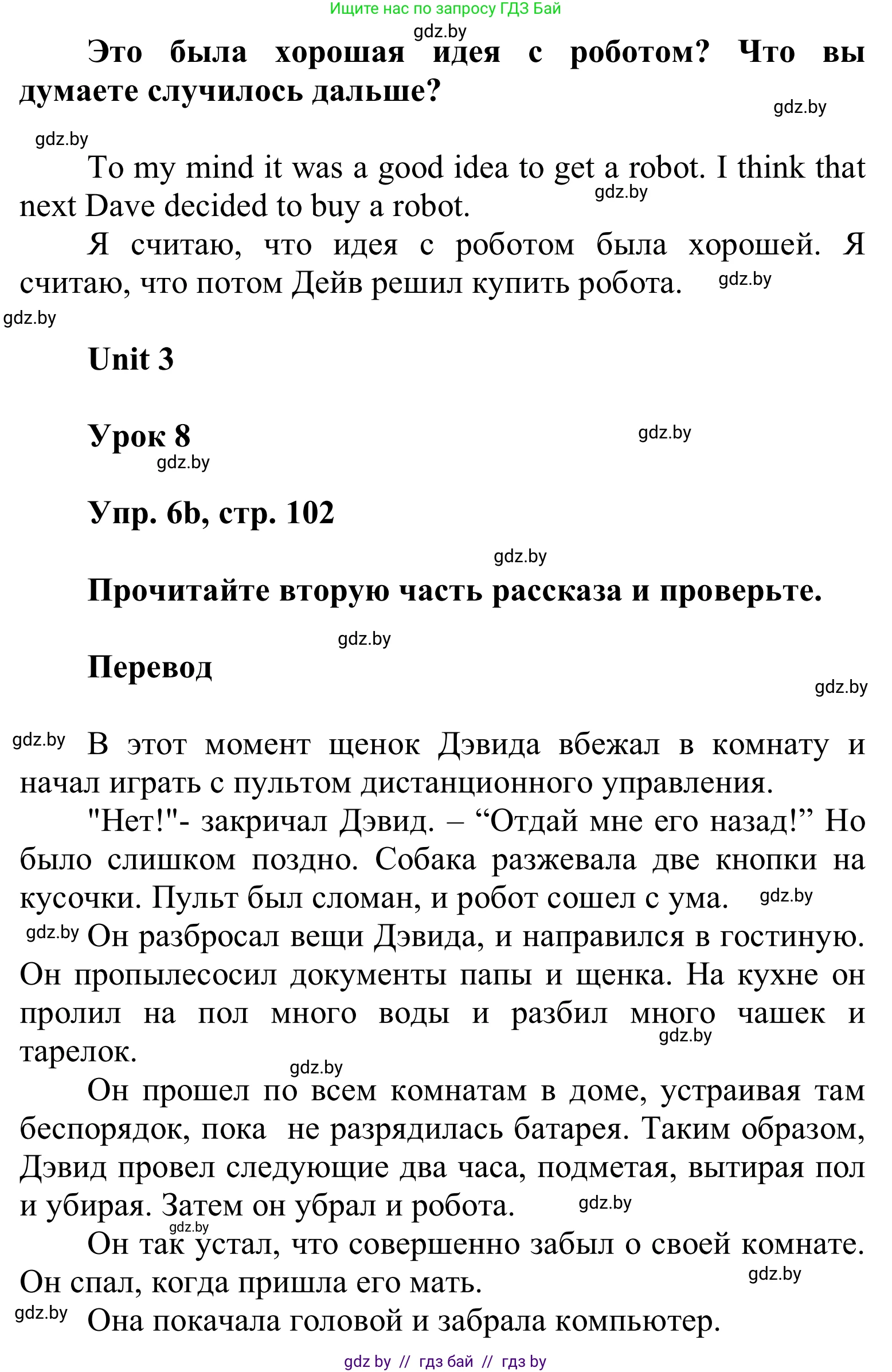 Английский язык (english), 6 класс Учебник, авторы: Демченко Наталья Валентиновна, Севрюкова Татьяна Юрьевна, Юхнель Наталья Валентиновна, Наумова Елена Георгиевна, Рыбалко О Н, Манешина А В, Маслёнченко Н А, издательство Вышэйшая школа, Минск, 2018, красного цвета, Часть 1, страница 102, номер 6, Решение (продолжение 2)