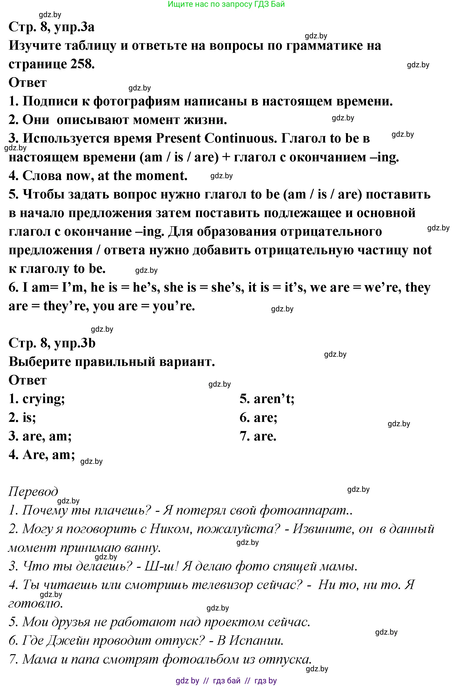 Английский язык (english), 6 класс Учебник, авторы: Юхнель Наталья Валентиновна, Наумова Елена Георгиевна, Малиновская Елена Александровна, издательство Адукацыя i выхаванне, Минск, 2021, страница 8, номер 3, Решение