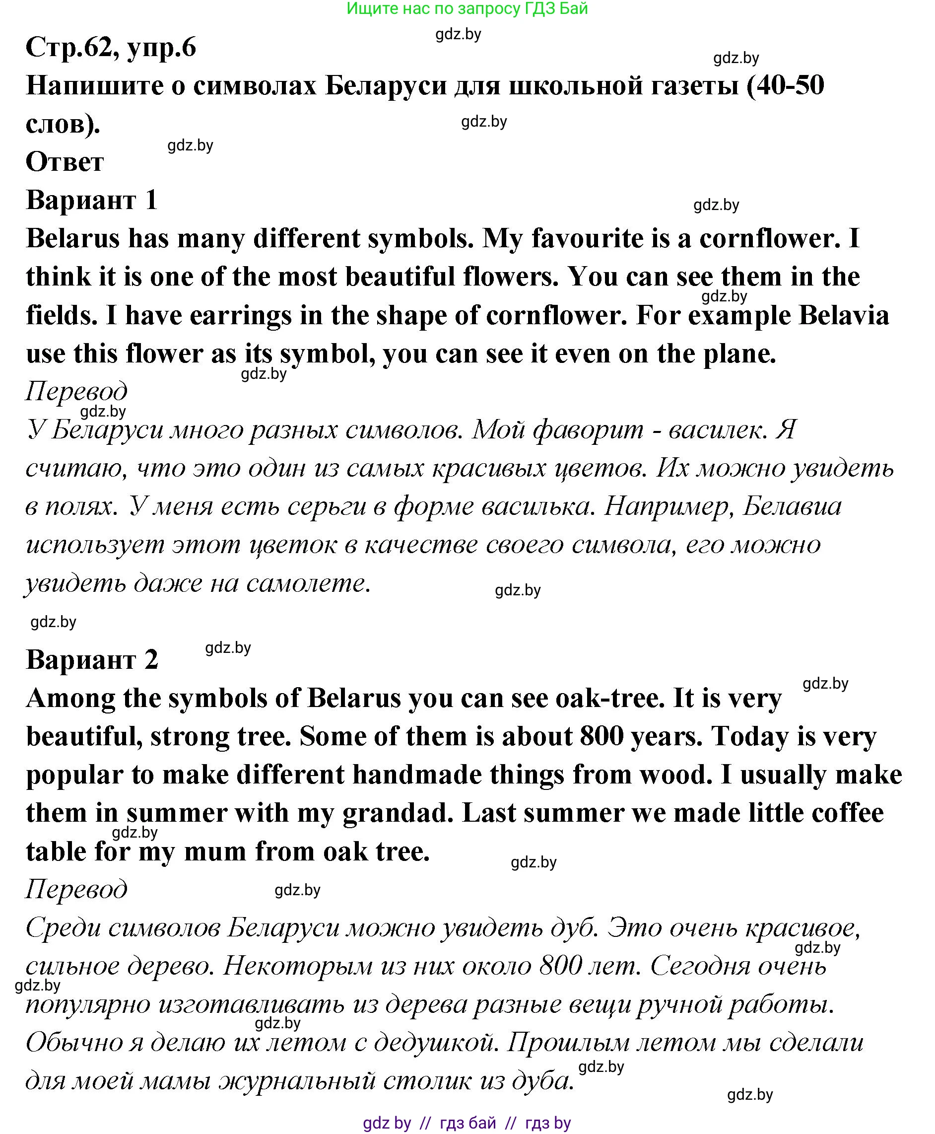 Английский язык (english), 6 класс Учебник, авторы: Юхнель Наталья Валентиновна, Наумова Елена Георгиевна, Малиновская Елена Александровна, издательство Адукацыя i выхаванне, Минск, 2021, страница 62, номер 6, Решение