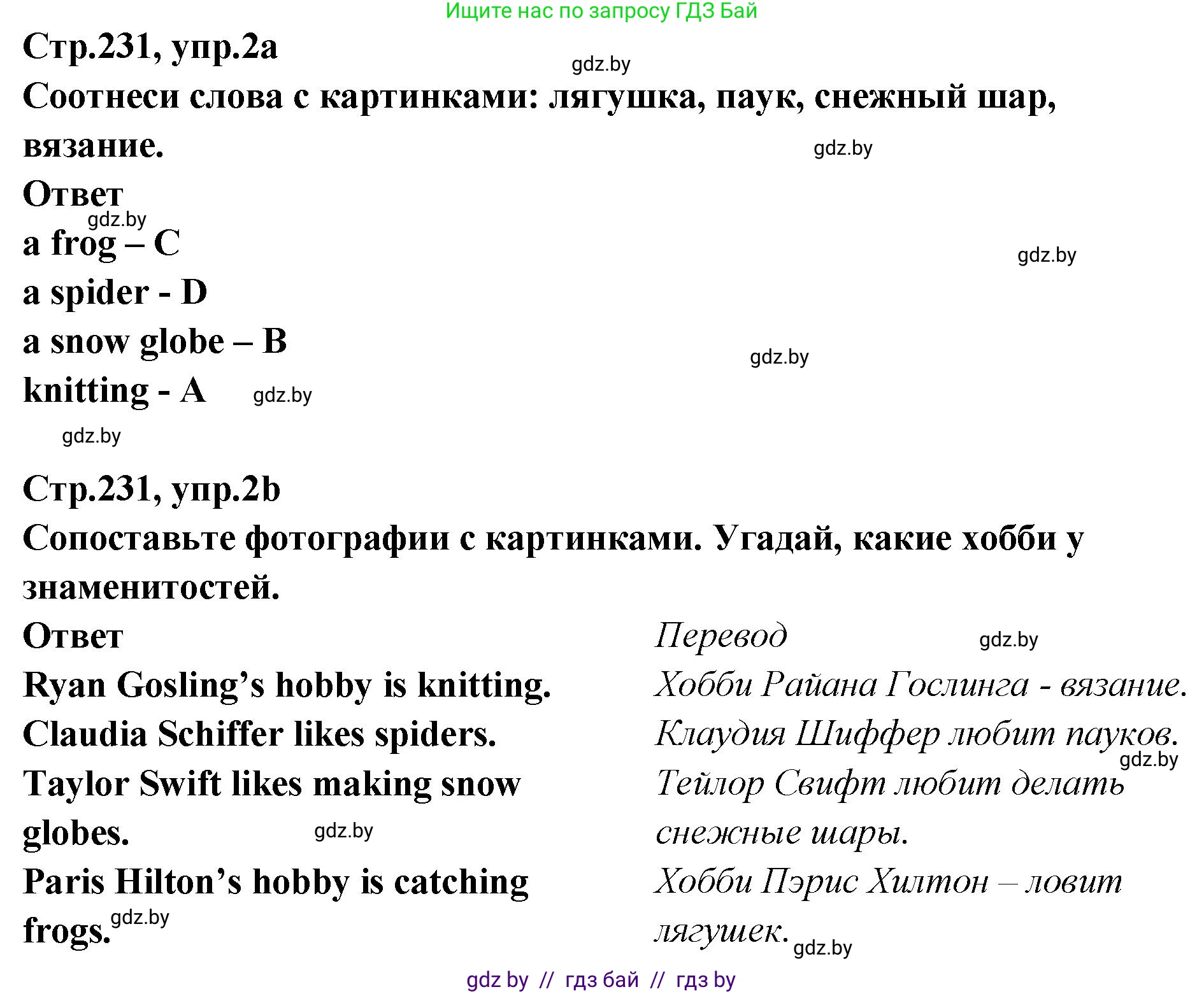 Английский язык (english), 6 класс Учебник, авторы: Юхнель Наталья Валентиновна, Наумова Елена Георгиевна, Малиновская Елена Александровна, издательство Адукацыя i выхаванне, Минск, 2021, страница 231, номер 2, Решение