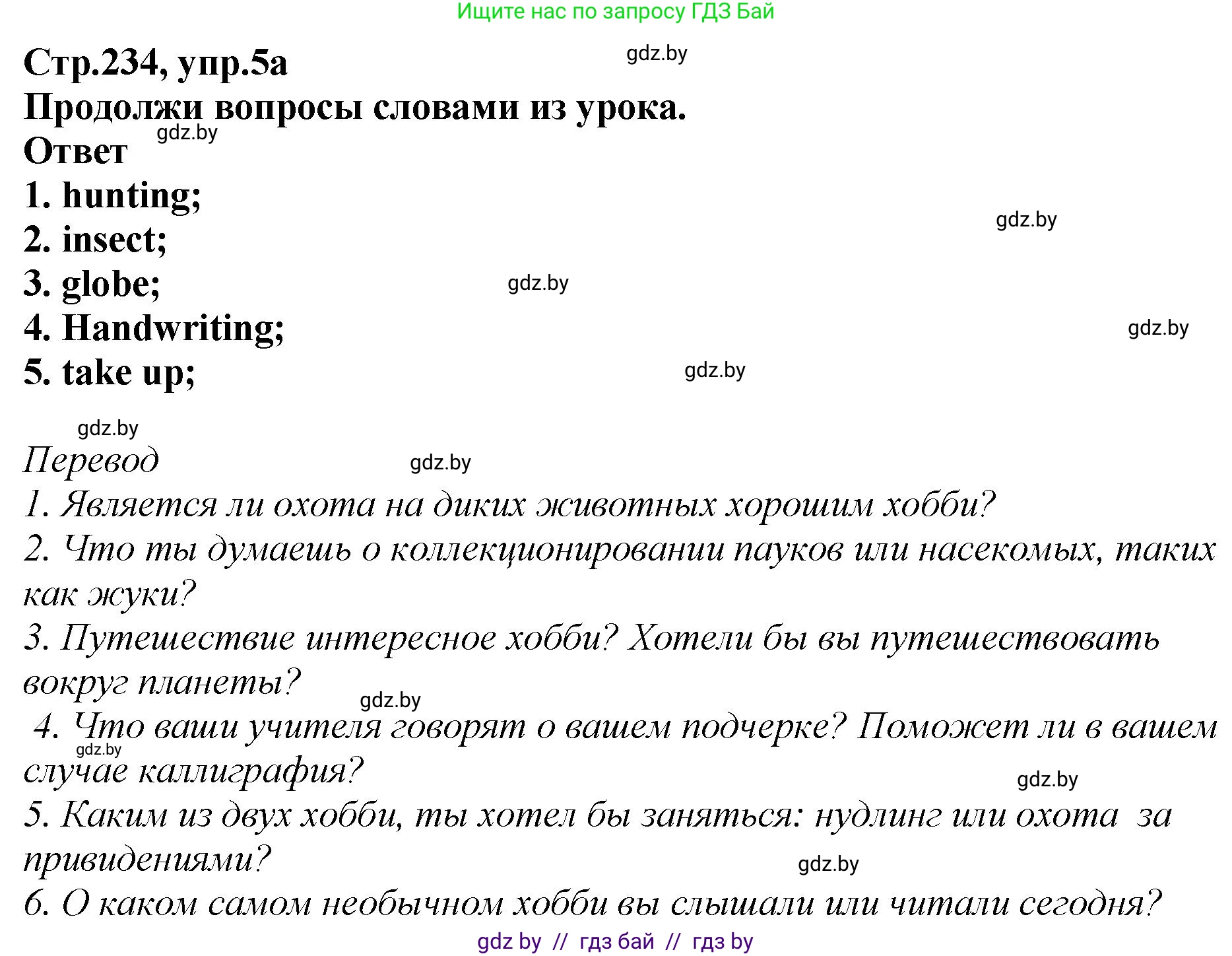 Английский язык (english), 6 класс Учебник, авторы: Юхнель Наталья Валентиновна, Наумова Елена Георгиевна, Малиновская Елена Александровна, издательство Адукацыя i выхаванне, Минск, 2021, страница 234, номер 5, Решение