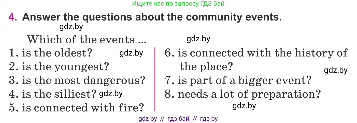 Английский язык (english), 8 класс Учебник, авторы: Демченко Наталья Валентиновна, Севрюкова Татьяна Юрьевна, Наумова Елена Георгиевна, Рыбалко О Н, Манешина А В, Маслёнченко Н А, Бушуева Эдите Владиславовна, издательство Вышэйшая школа, Минск, 2020, розового цвета, Часть ( Part) 2, страница 24, номер 4, Условие