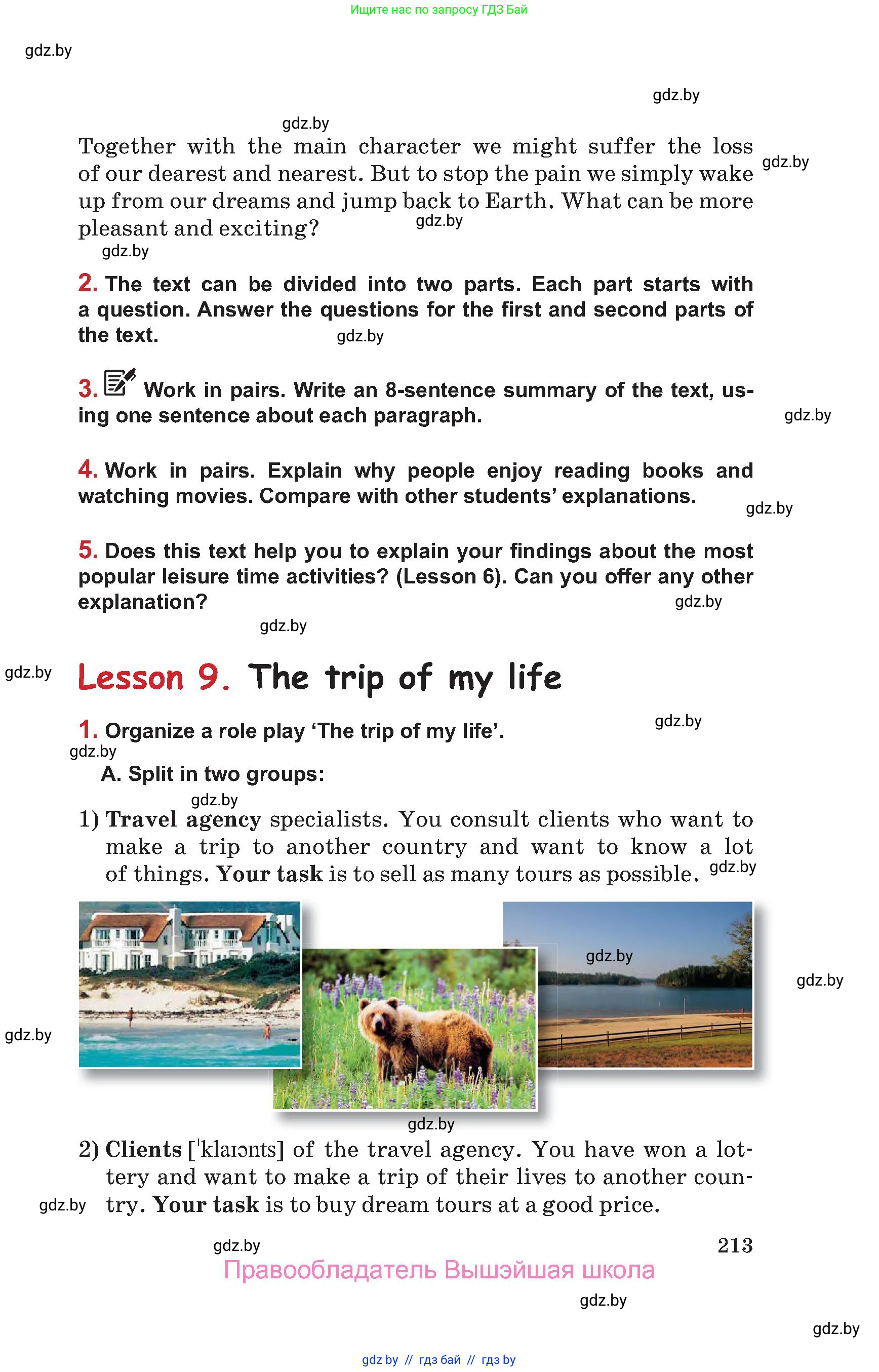 Английский язык (english), 9 класс Учебник (Student's book), авторы: Лапицкая Людмила Михайловна (Lapitskaya Ludmila), Демченко Наталья Валентиновна, Волков Андрей Валерьевич, Калишевич Алла Ивановна, Севрюкова Татьяна Юрьевна, Юхнель Наталья Валентиновна, издательство Вышэйшая школа, Минск, 2018, страница 213