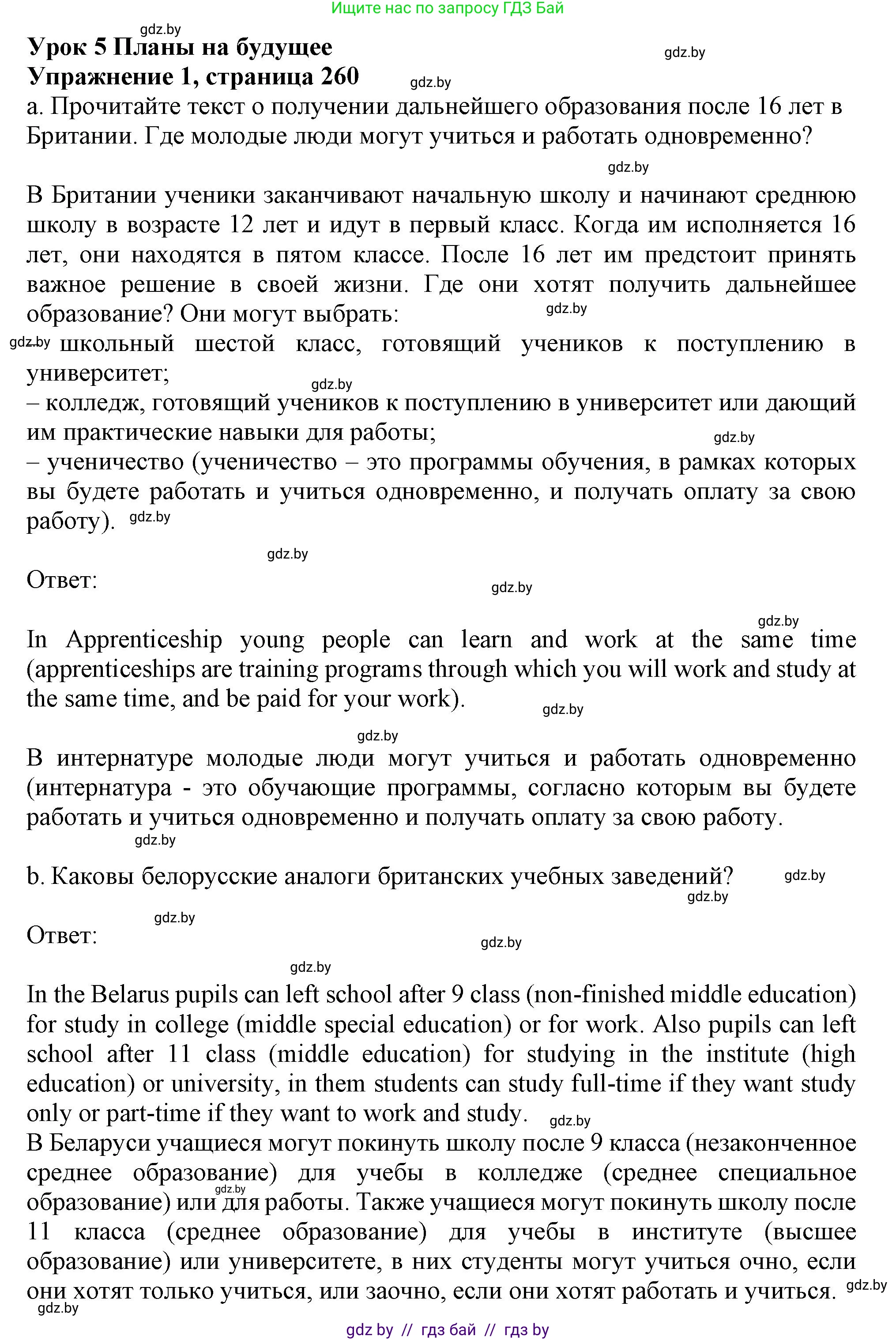 Английский язык (english), 9 класс Учебник (Student's book), авторы: Лапицкая Людмила Михайловна (Lapitskaya Ludmila), Демченко Наталья Валентиновна, Волков Андрей Валерьевич, Калишевич Алла Ивановна, Севрюкова Татьяна Юрьевна, Юхнель Наталья Валентиновна, издательство Вышэйшая школа, Минск, 2018, страница 260, номер 1, Решение 1