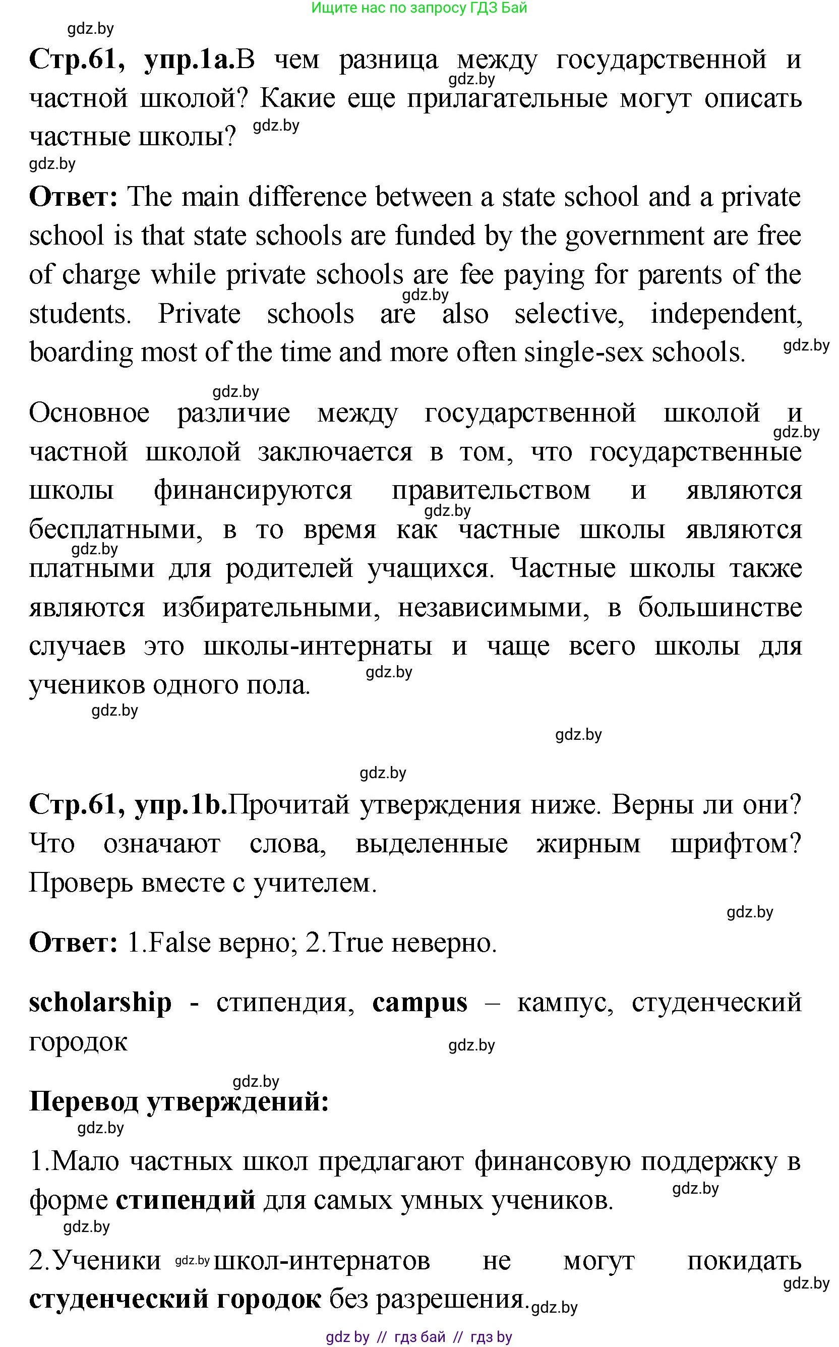 Английский язык (english), 10 класс Учебник (Student's book), авторы: Демченко Наталья Валентиновна, Юхнель Наталья Валентиновна, Севрюкова Татьяна Юрьевна, Бушуева Эдите Владиславовна, Лапицкая Людмила Михайловна (Lapitskaya Ludmila), издательство Вышэйшая школа, Минск, 2021, голубого цвета, Часть ( Part) 1, страница 61, номер 1, Решение