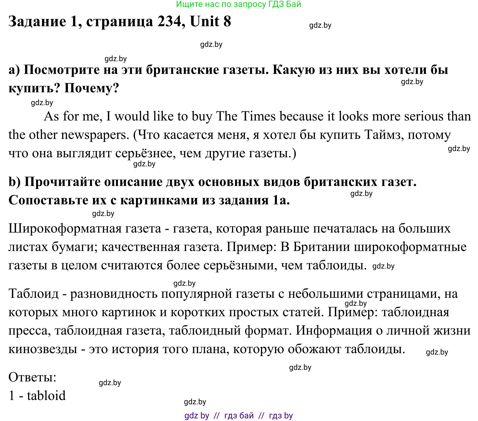 Английский язык (english), 10 класс Учебник (Student's book), авторы: Юхнель Наталья Валентиновна, Наумова Елена Георгиевна, Демченко Наталья Валентиновна, издательство Вышэйшая школа, Минск, 2019, страница 234, номер 1, Решение