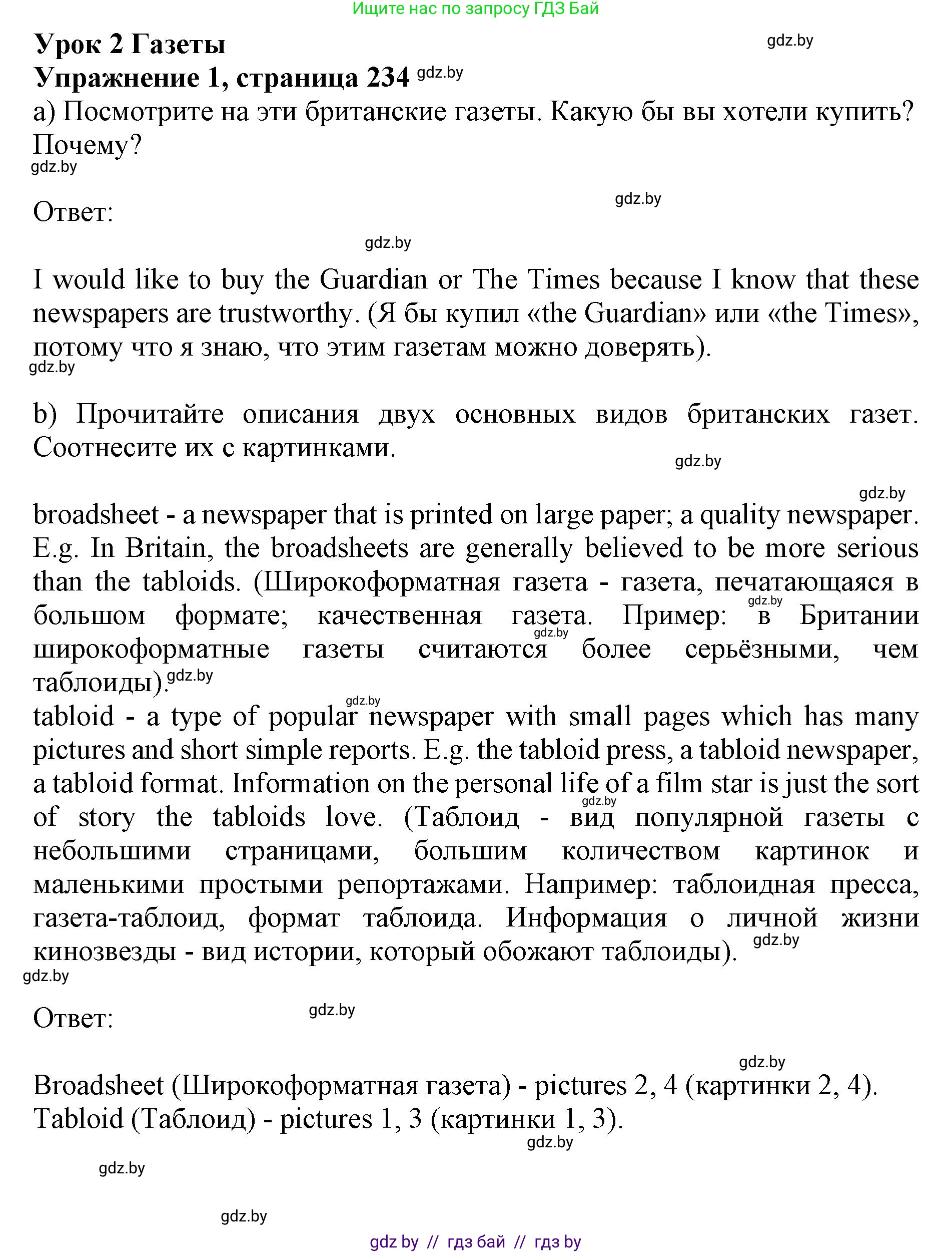 Английский язык (english), 10 класс Учебник (Student's book), авторы: Юхнель Наталья Валентиновна, Наумова Елена Георгиевна, Демченко Наталья Валентиновна, издательство Вышэйшая школа, Минск, 2019, страница 234, номер 1, Решение 2