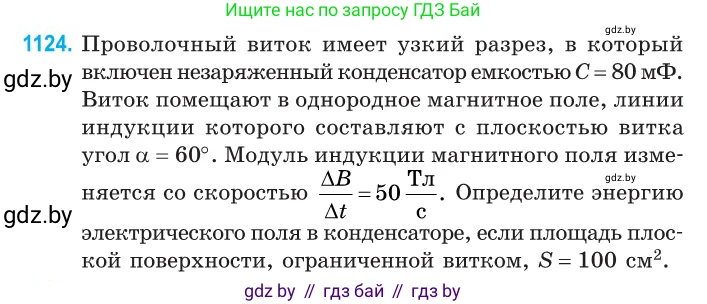 Физика, 10 класс Сборник задач, авторы: Дорофейчик Владимир Владимирович, Белая Ольга Николаевна, издательство Национальный институт образования, Минск, 2022, страница 256, номер 1124, Условие