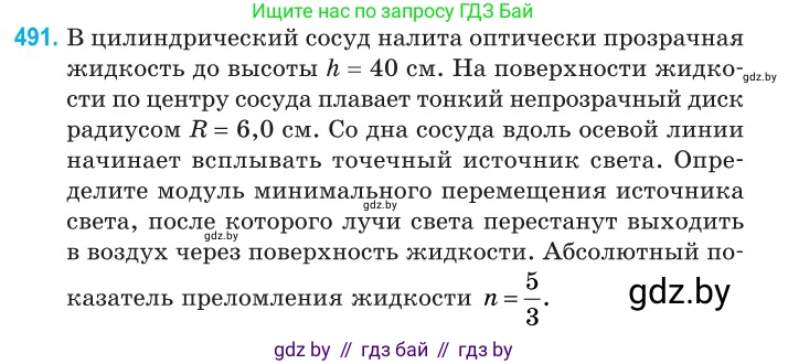 Физика, 11 класс Сборник задач, авторы: Дорофейчик Владимир Владимирович, Силенков Михаил Анатольевич, издательство Национальный институт образования, Минск, 2023, страница 147, номер 491, Условие