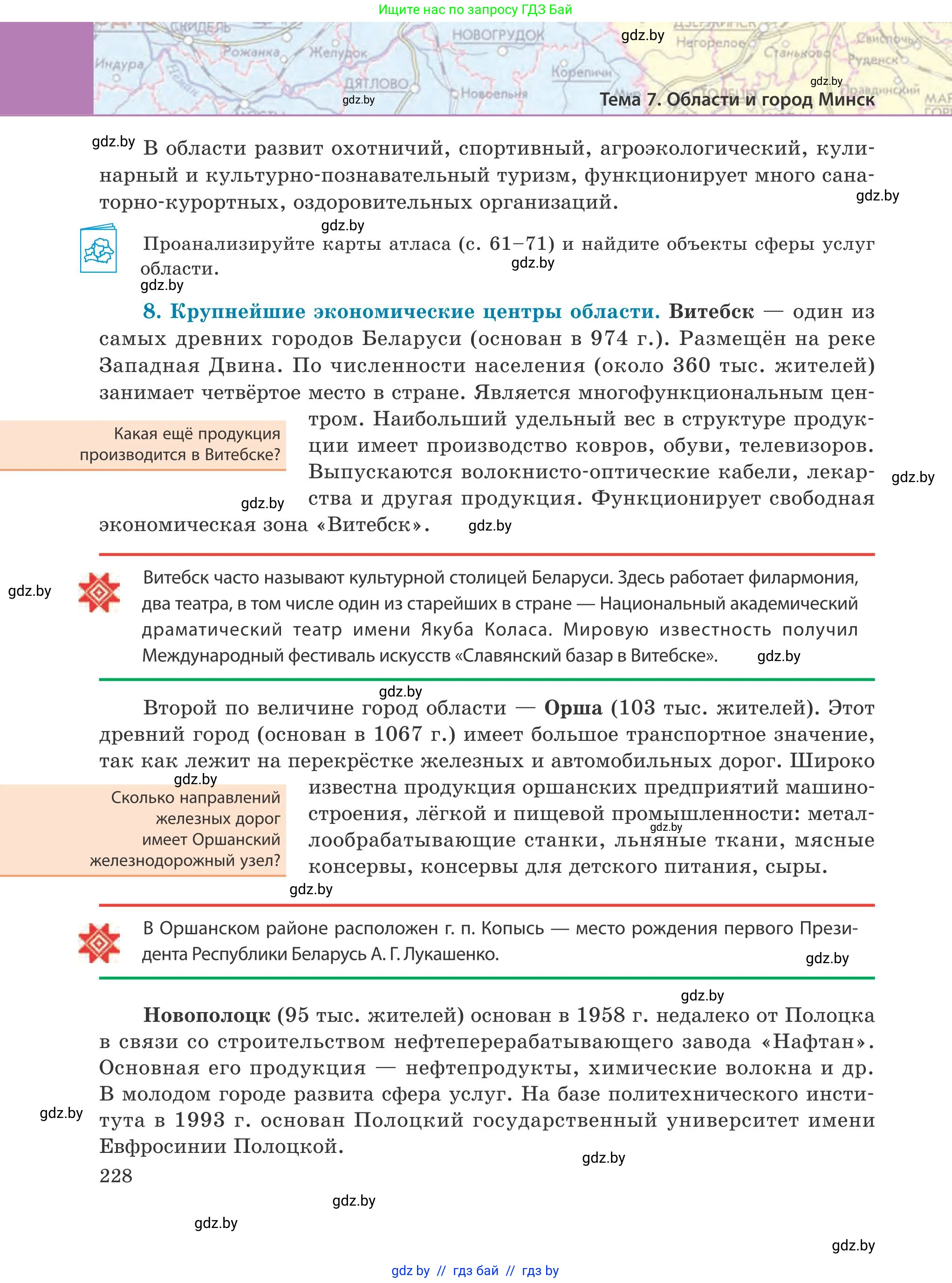 География, 9 класс Учебник, авторы: Брилевский Михаил Николаевич, Климович Алеся Владимировна, издательство Адукацыя i выхаванне, Минск, 2025, страница 228