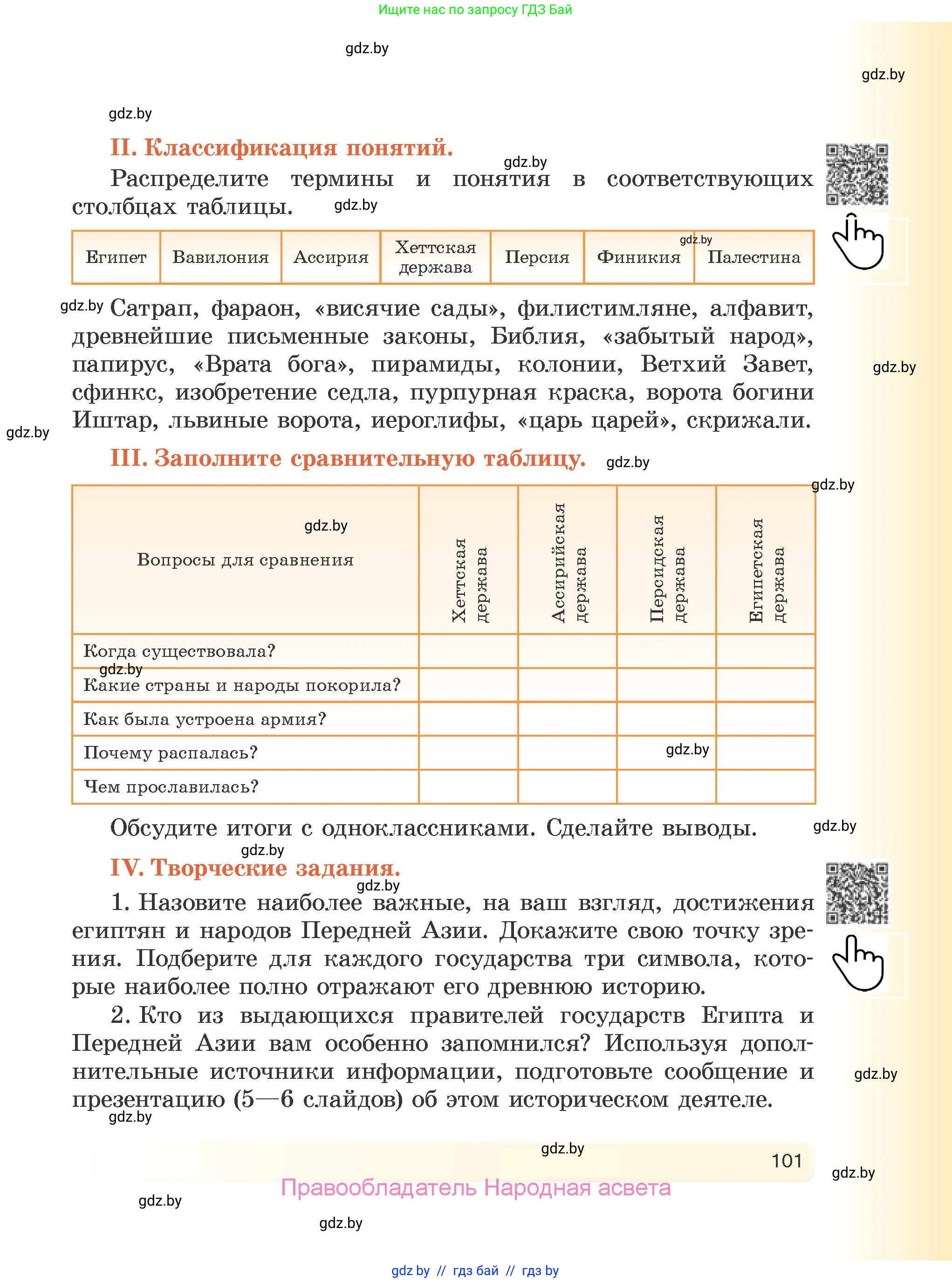 История Древнего мира, 5 класс Учебник, авторы: Кошелев Владимир Сергеевич, Прохоров Андрей Аркадьевич, Перзашкевич Олег Валерьевич, Журавлевич Ольга Георгиевна, издательство Народная асвета, Минск, 2019, коричневого цвета, Часть 1, страница 101