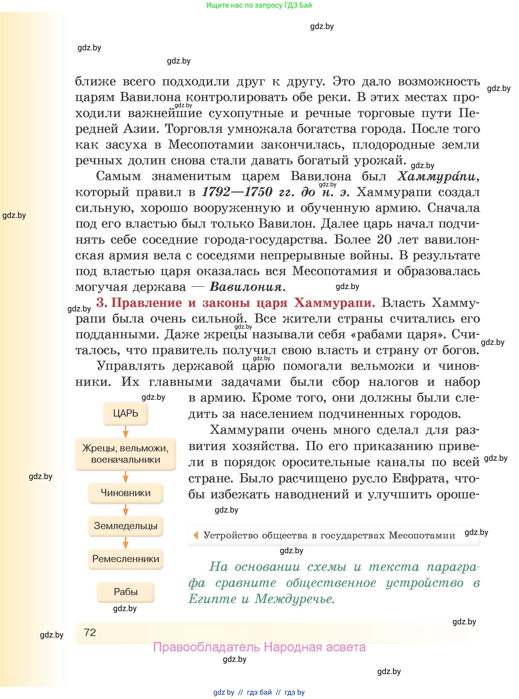 История Древнего мира, 5 класс Учебник, авторы: Кошелев Владимир Сергеевич, Прохоров Андрей Аркадьевич, Перзашкевич Олег Валерьевич, Журавлевич Ольга Георгиевна, издательство Народная асвета, Минск, 2019, коричневого цвета, Часть 1, страница 72