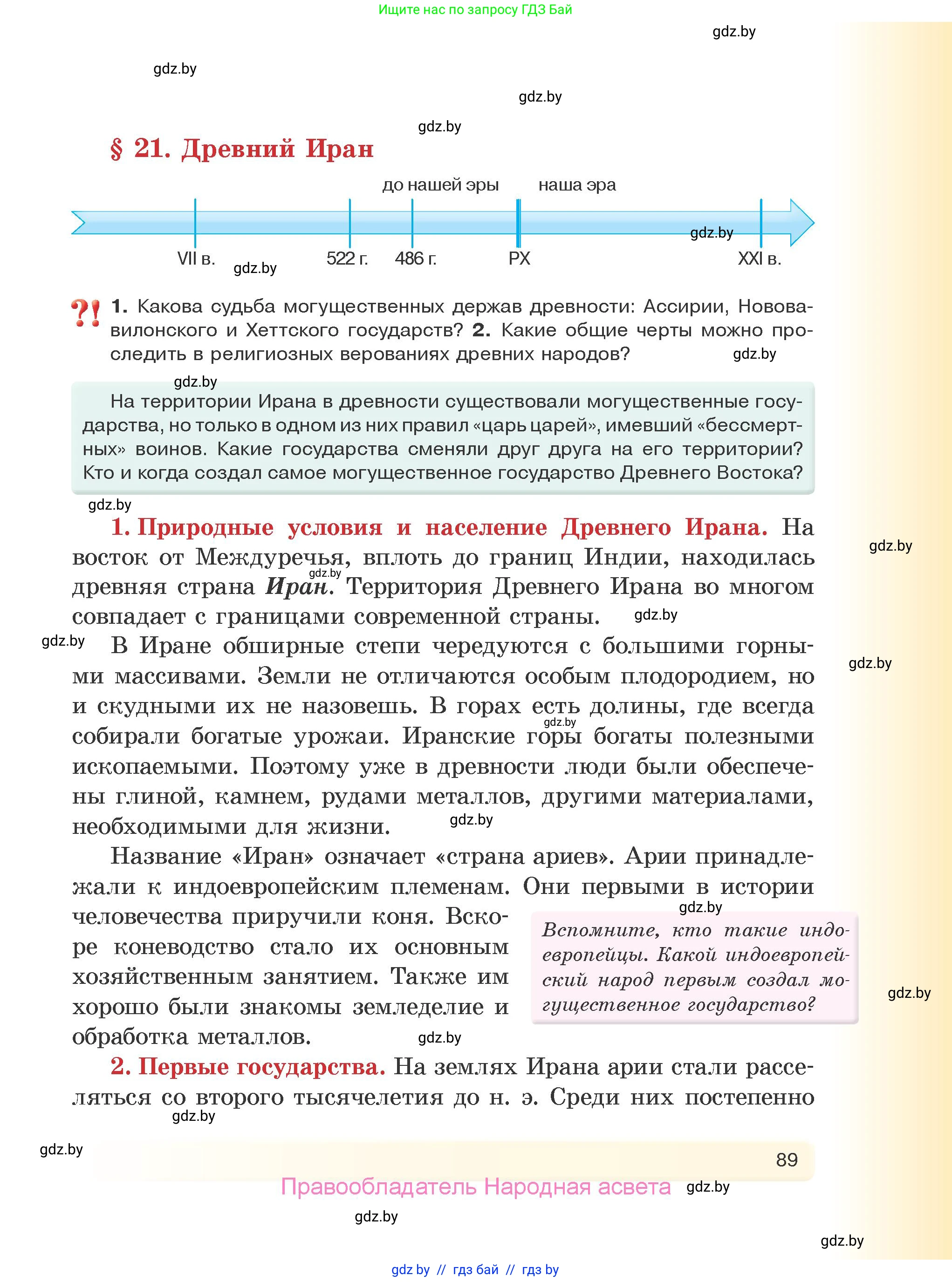 История Древнего мира, 5 класс Учебник, авторы: Кошелев Владимир Сергеевич, Прохоров Андрей Аркадьевич, Перзашкевич Олег Валерьевич, Журавлевич Ольга Георгиевна, издательство Народная асвета, Минск, 2019, коричневого цвета, Часть 1, страница 89