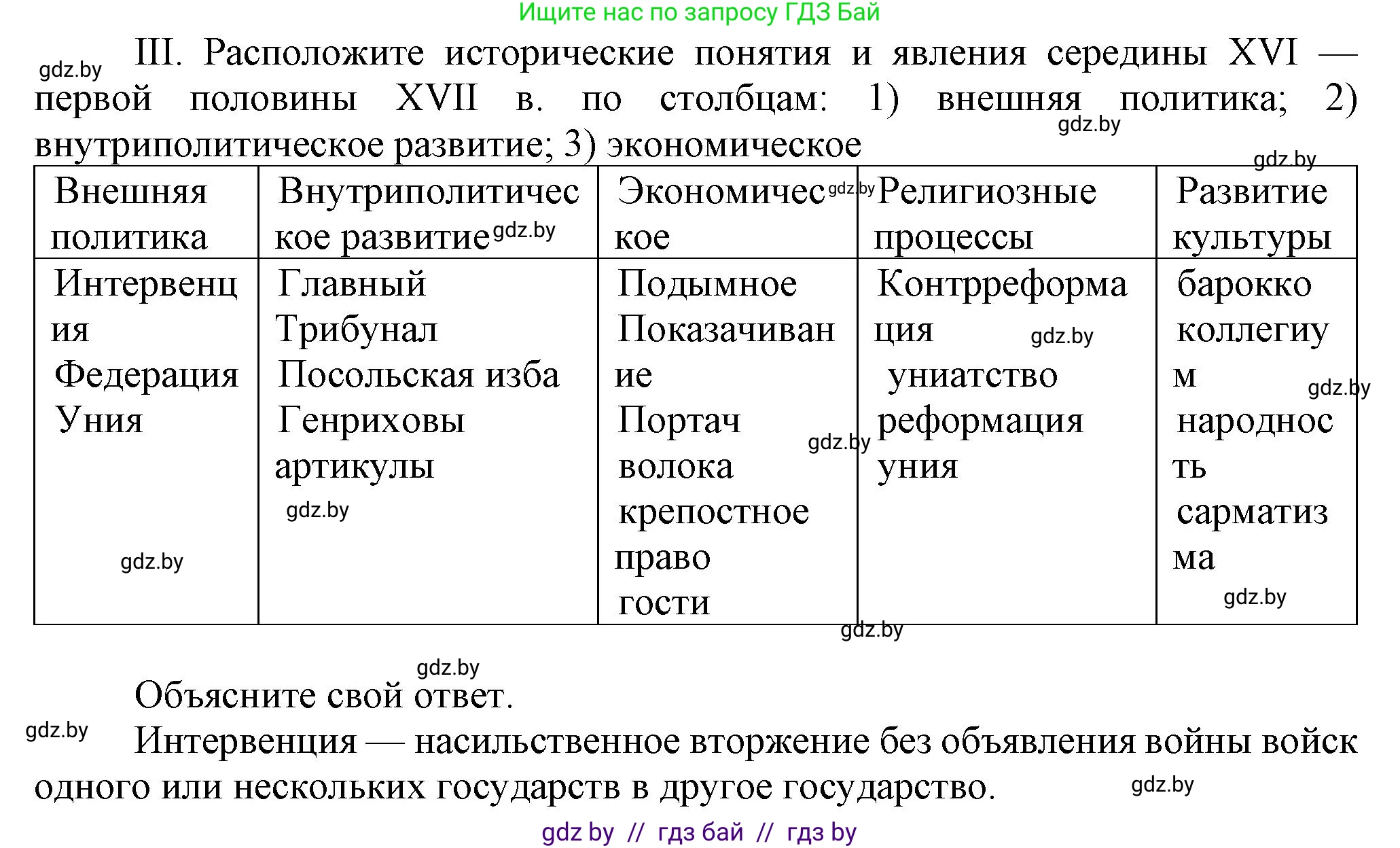 История Беларуси (Гісторыя Беларусі), 7 класс Учебник, авторы: Воронин Василий Алексеевич, Скепьян Анастасия Анатольевна, Мацук Андрей Владимирович, Кравченко Ольга Викторовна, издательство Издательский центр БГУ, Минск, 2017, страница 113, номер III, Решение