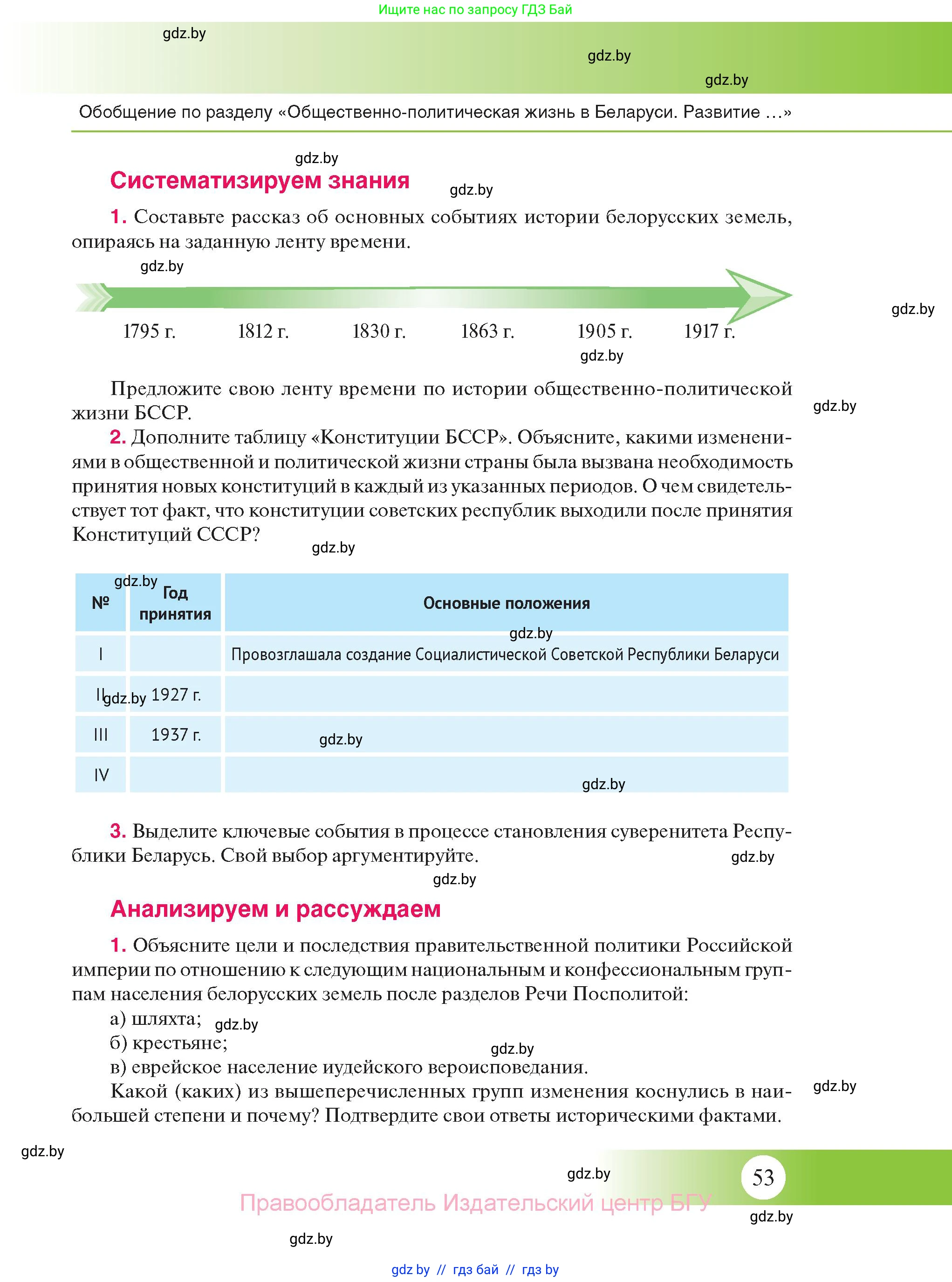 История Беларуси (Гісторыя Беларусі), 11 класс Учебник, авторы: Касович Александр Валерьевич, Барабаш Наталья Викторовна, Корзюк А А, Йоцюс В А, Матюш П А, Соловьянов А П, издательство Издательский центр БГУ, Минск, 2021, страница 53