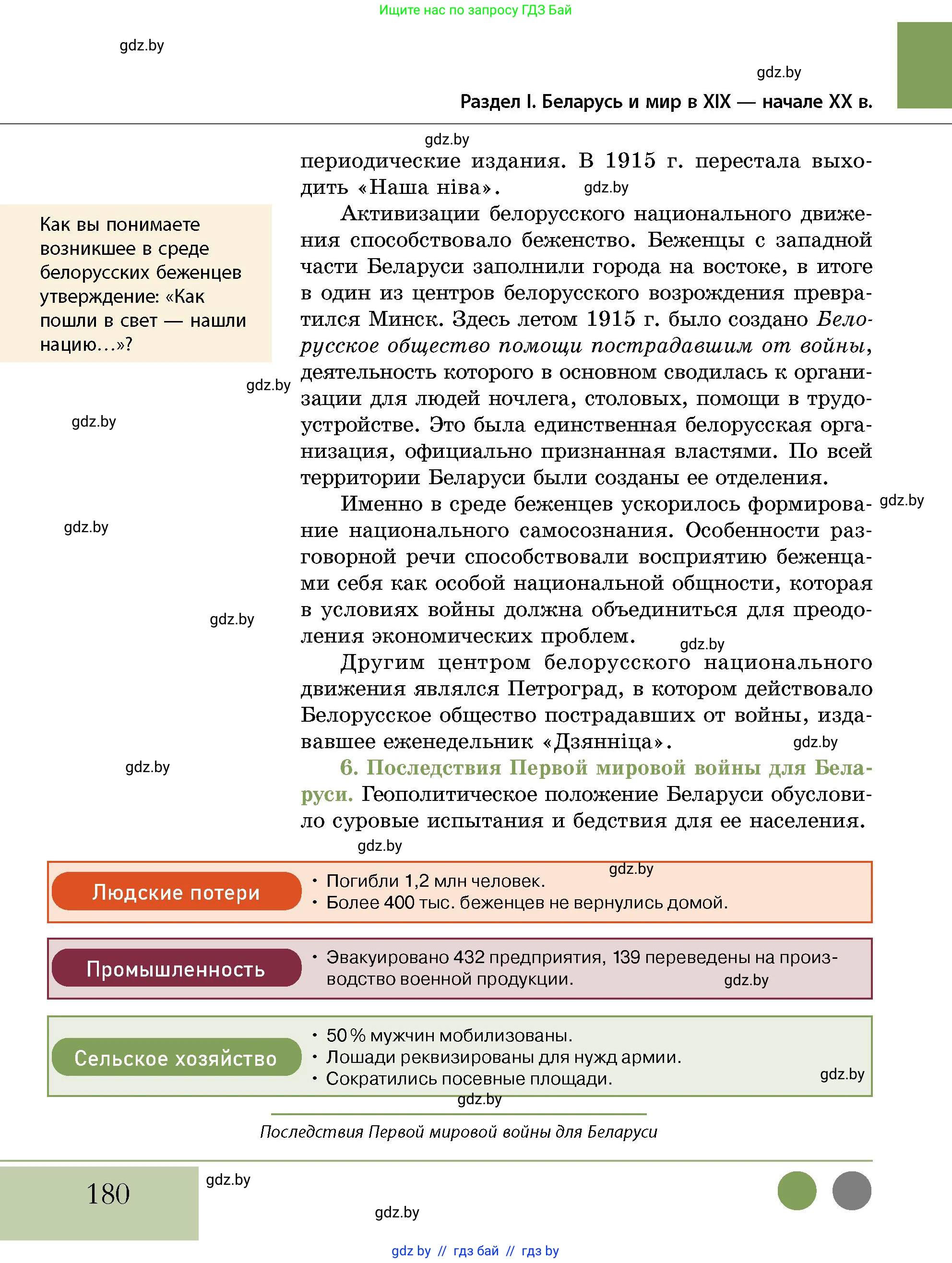 История Беларуси (Гісторыя Беларусі), 11 класс Учебник, авторы: Кохановский Александр Генадьевич, Кошелев Владимир Сергеевич, Темушев Степан Николаевич, Мох Е Н, Мезга Н Н, Корсак А И, Маскевич А И, Ходин С Н, издательство Издательский центр БГУ, Минск, 2025, зелёного цвета, страница 180
