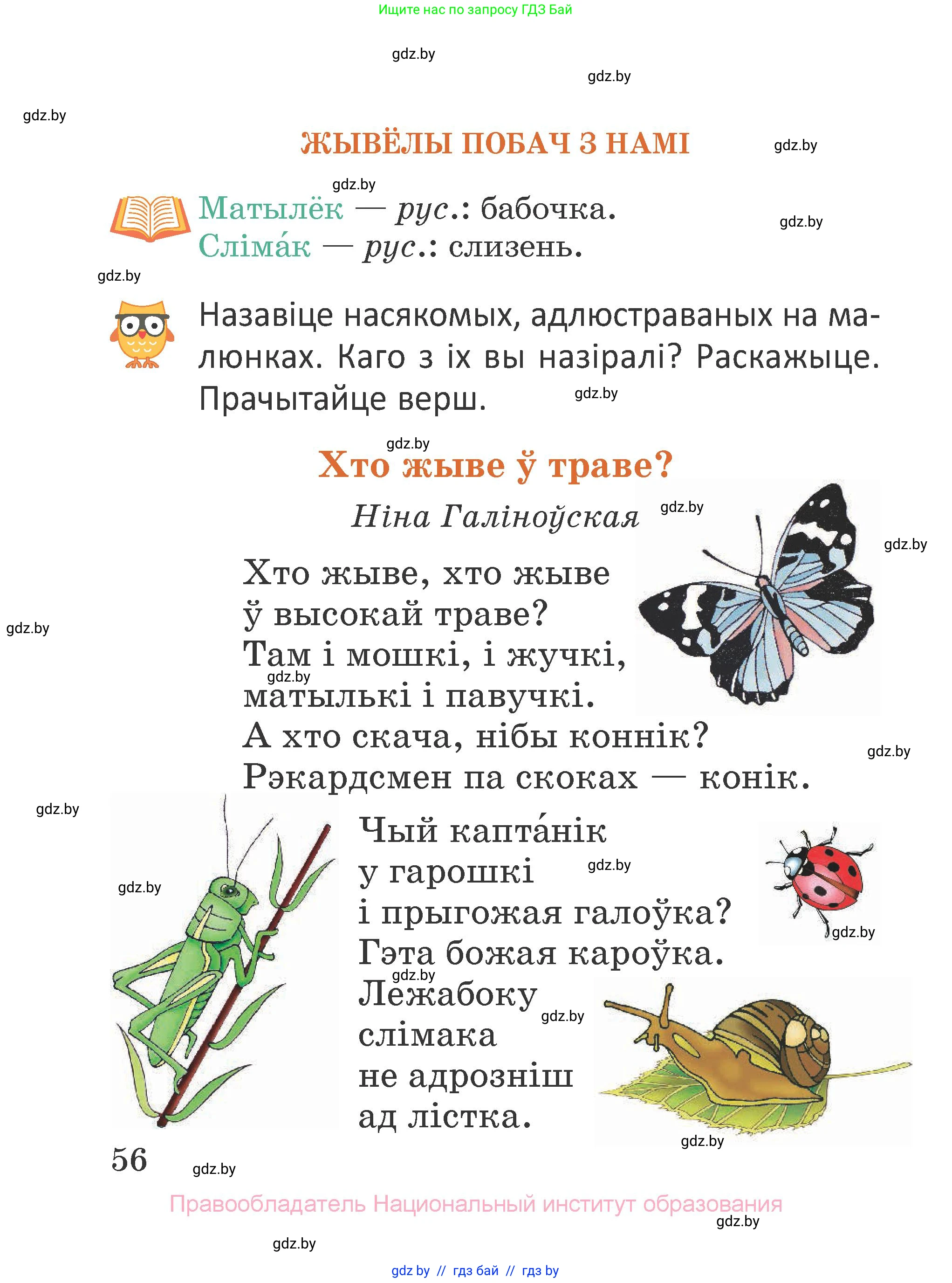 Літаратурнае чытанне, 2 класс Учебник, авторы: Антонава Надзея Уладзіславаўна, Буторына Ірына Аляксандраўна, Галяш Галіна Аксеньеўна, издательство Нацыянальны інстытут адукацыі, Минск, 2021, жёлтого цвета, Часть 1, страница 56