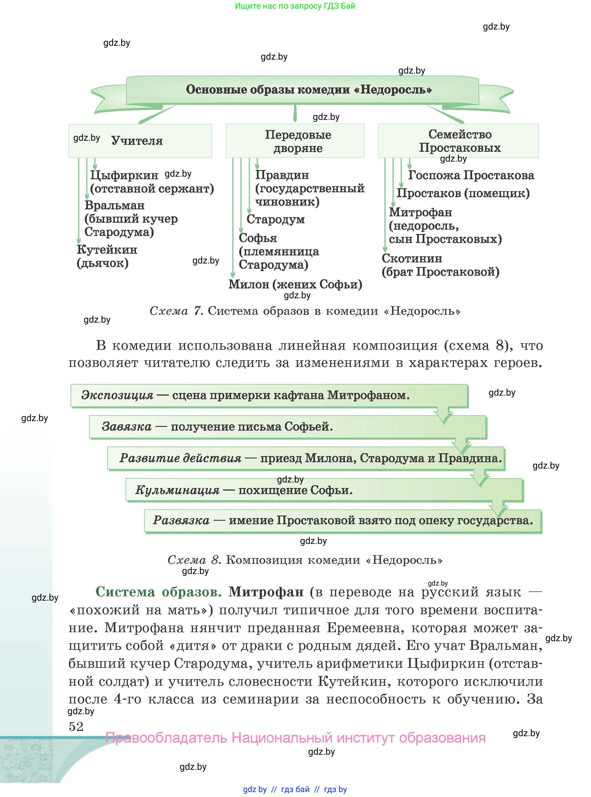 Русская литература, 9 класс Учебник, авторы: Захарова Светлана Николаевна, Черкес Наталья Ивановна, издательство Национальный институт образования, Минск, 2019, бежевого цвета, страница 52
