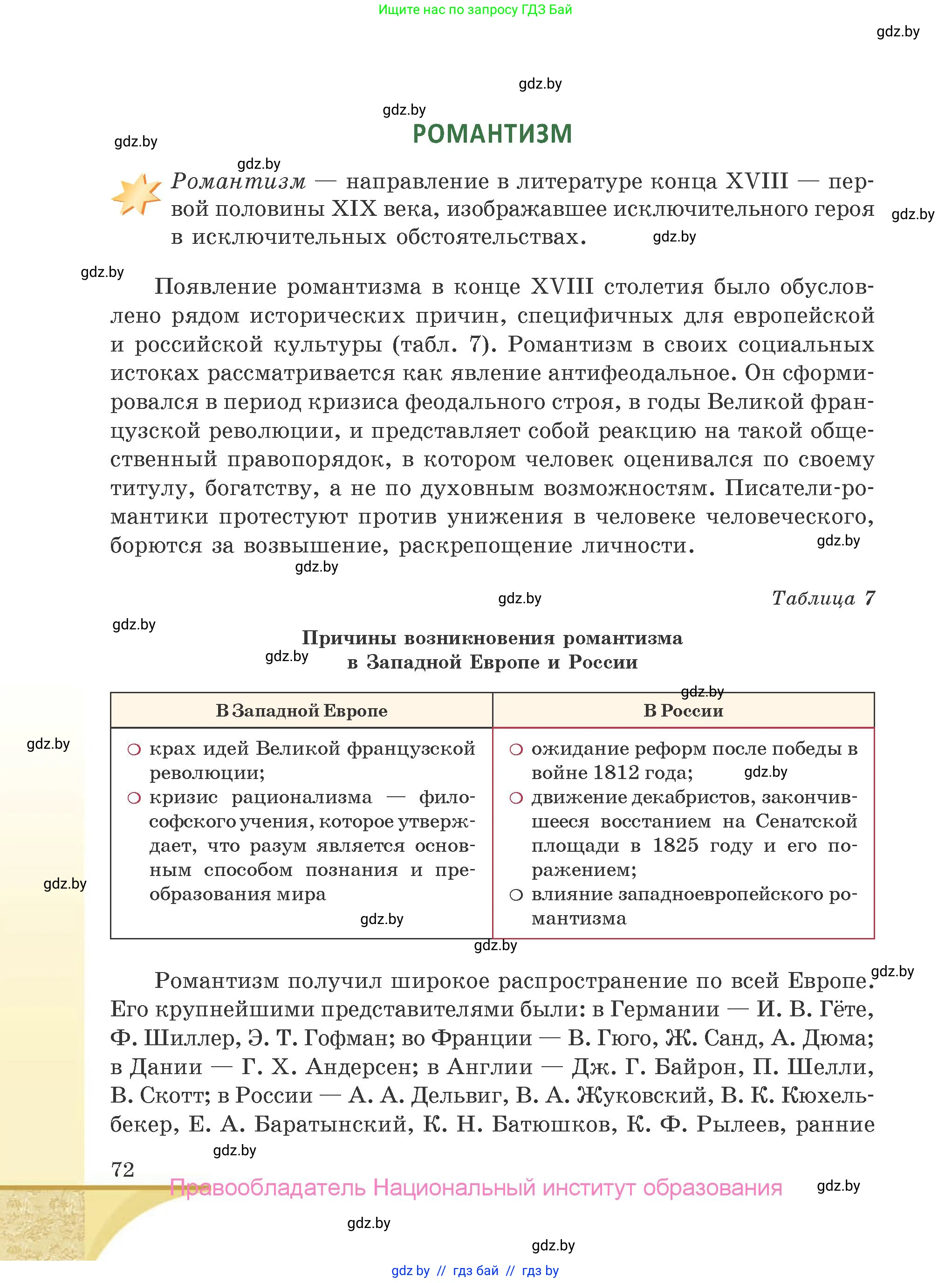 Русская литература, 9 класс Учебник, авторы: Захарова Светлана Николаевна, Черкес Наталья Ивановна, издательство Национальный институт образования, Минск, 2019, бежевого цвета, страница 72