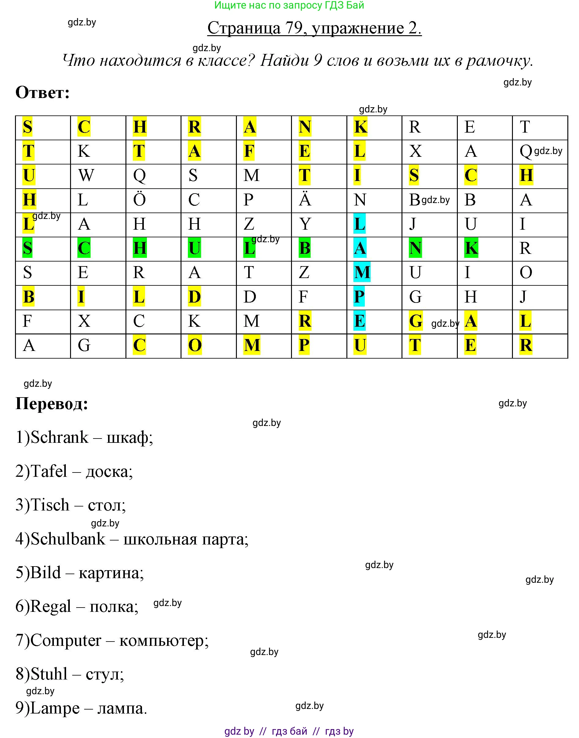 Немецкий язык (Deutsch), 3 класс рабочая тетрадь (arbeitsheft), авторы: Будько Антонина Филипповна (Budjko Antonina), Урбанович Инна Ювинальевна (Urbanowitsch Ina), издательство Аверсэв, Минск, 2018, салатового цвета, Teil 2, страница 79, номер 2, Решение