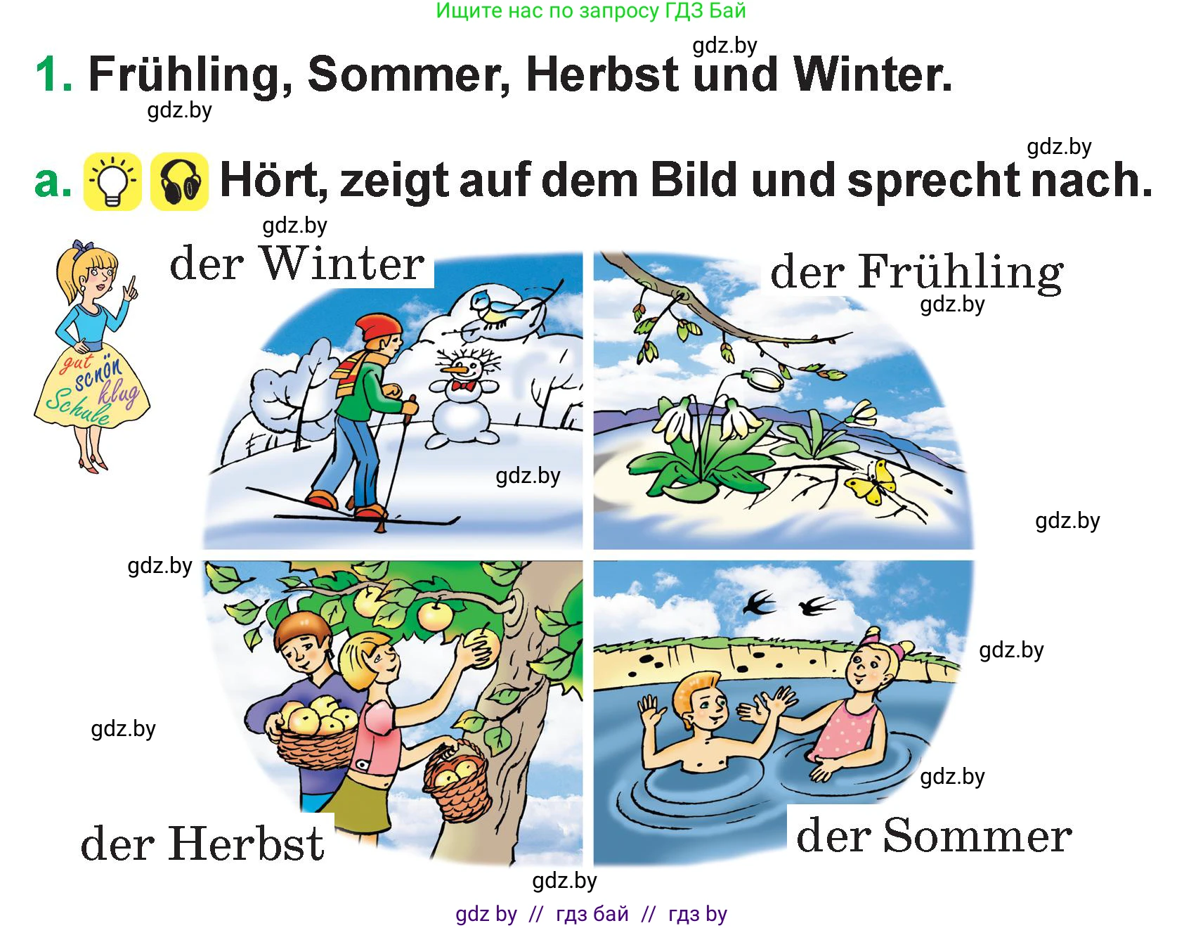 Немецкий язык (Deutsch), 3 класс Учебник (Schülerbuch), авторы: Будько Антонина Филипповна (Budjko Antonina), Урбанович Инна Ювинальевна (Urbanowitsch Ina), издательство Вышэйшая школа, Минск, 2018, бирюзового цвета, Часть 2, страница 96, номер 1, Условие