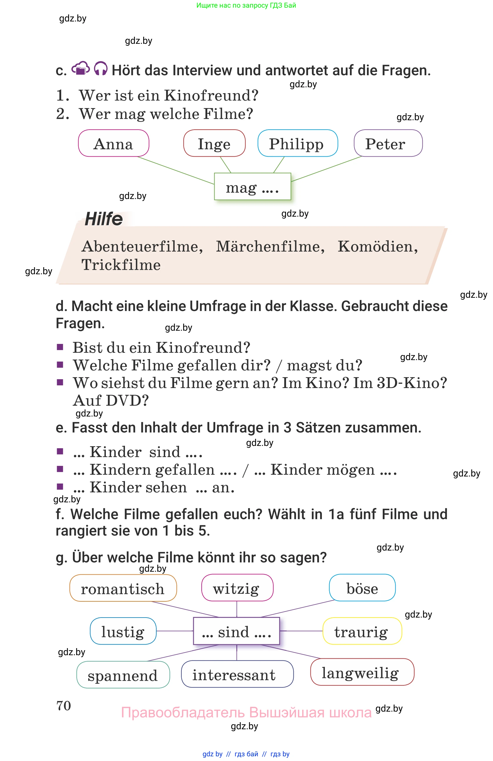 Немецкий язык (Deutsch), 6 класс Учебник (Schülerbuch), авторы: Будько Антонина Филипповна (Budjko Antonina), Урбанович Инна Ювинальевна (Urbanowitsch Ina), издательство Вышэйшая школа, Минск, 2020, бежевого цвета, страница 70