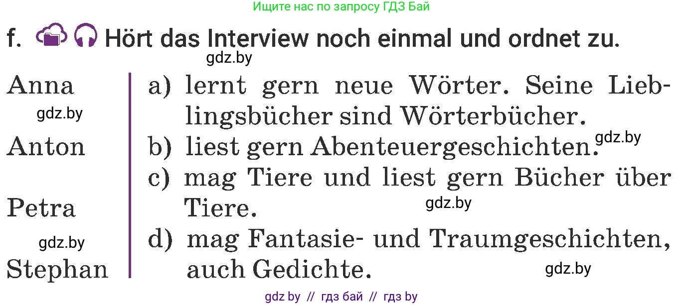 Немецкий язык (Deutsch), 6 класс Учебник (Schülerbuch), авторы: Будько Антонина Филипповна (Budjko Antonina), Урбанович Инна Ювинальевна (Urbanowitsch Ina), издательство Вышэйшая школа, Минск, 2020, бежевого цвета, страница 50, номер f, Условие
