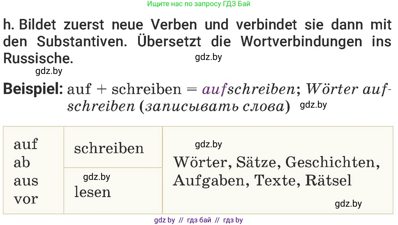 Немецкий язык (Deutsch), 6 класс Учебник (Schülerbuch), авторы: Будько Антонина Филипповна (Budjko Antonina), Урбанович Инна Ювинальевна (Urbanowitsch Ina), издательство Вышэйшая школа, Минск, 2020, бежевого цвета, страница 101, номер h, Условие