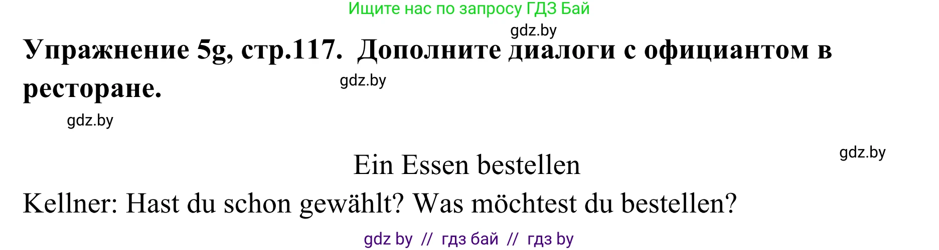 Немецкий язык (Deutsch), 6 класс Учебник (Schülerbuch), авторы: Будько Антонина Филипповна (Budjko Antonina), Урбанович Инна Ювинальевна (Urbanowitsch Ina), издательство Вышэйшая школа, Минск, 2020, бежевого цвета, страница 117, номер g, Решение