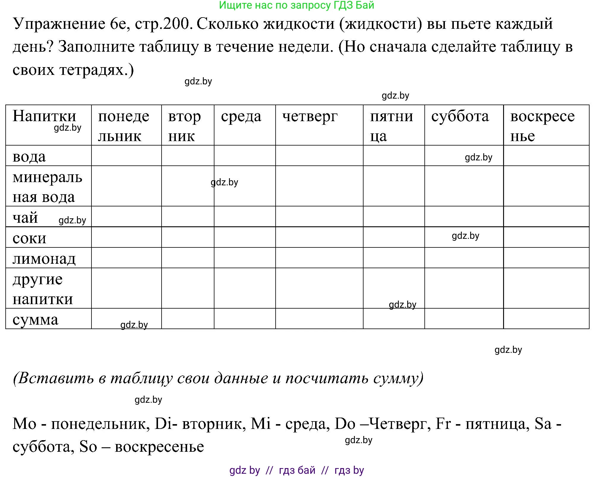 Немецкий язык (Deutsch), 6 класс Учебник (Schülerbuch), авторы: Будько Антонина Филипповна (Budjko Antonina), Урбанович Инна Ювинальевна (Urbanowitsch Ina), издательство Вышэйшая школа, Минск, 2020, бежевого цвета, страница 200, номер e, Решение