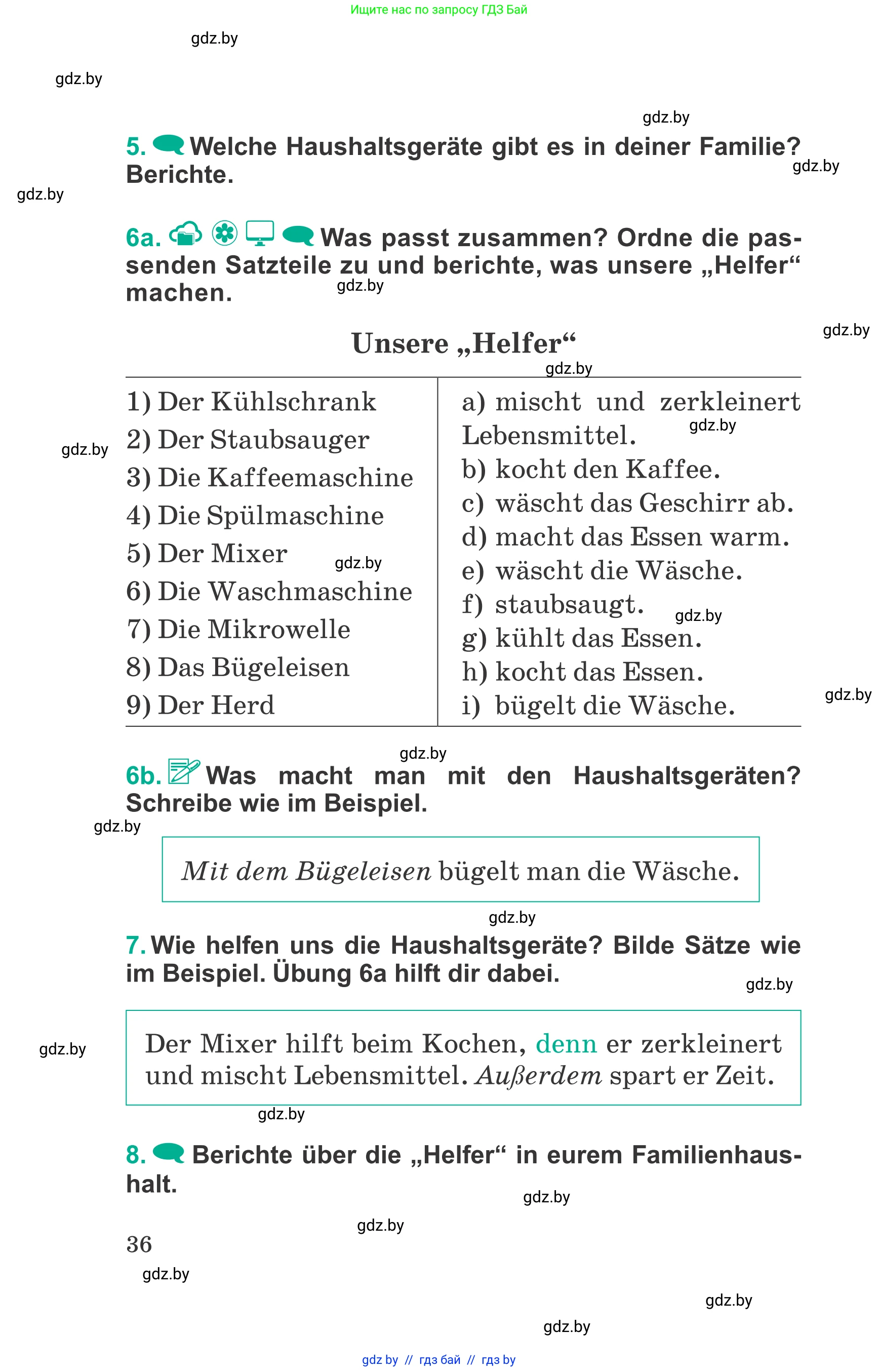 Немецкий язык (Deutsch), 6 класс Учебник (Schülerbuch), авторы: Зуевская Елена Викторовна, Салынская Светлана Ивановна, Негурэ Ольга Вячеславовна, издательство Вышэйшая школа, Минск, 2022, жёлтого цвета, Teil 2, страница 36