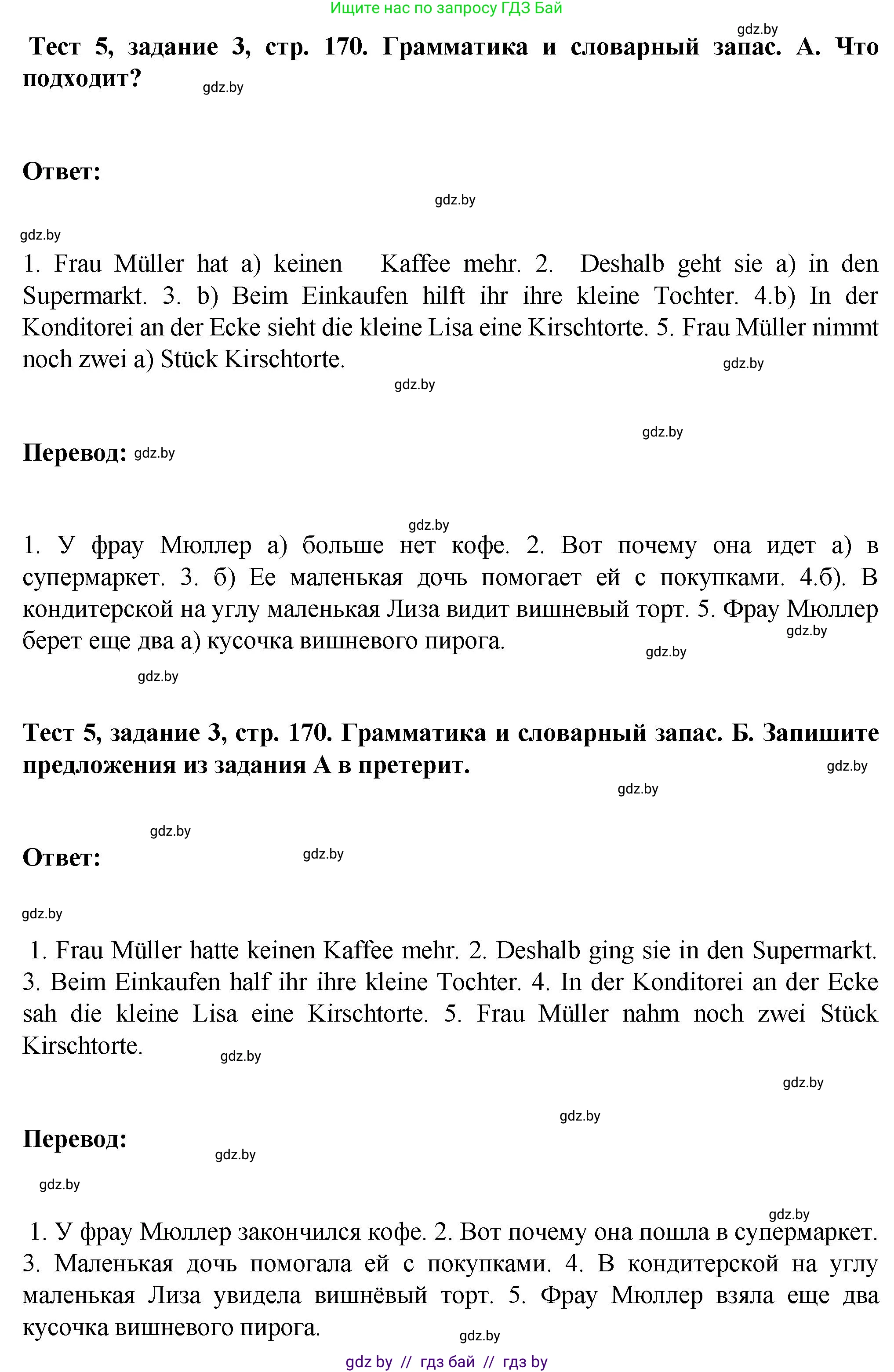 Немецкий язык (Deutsch), 6 класс Учебник (Schülerbuch), авторы: Зуевская Елена Викторовна, Салынская Светлана Ивановна, Негурэ Ольга Вячеславовна, издательство Вышэйшая школа, Минск, 2022, жёлтого цвета, Teil 2, страница 170, номер 3, Решение
