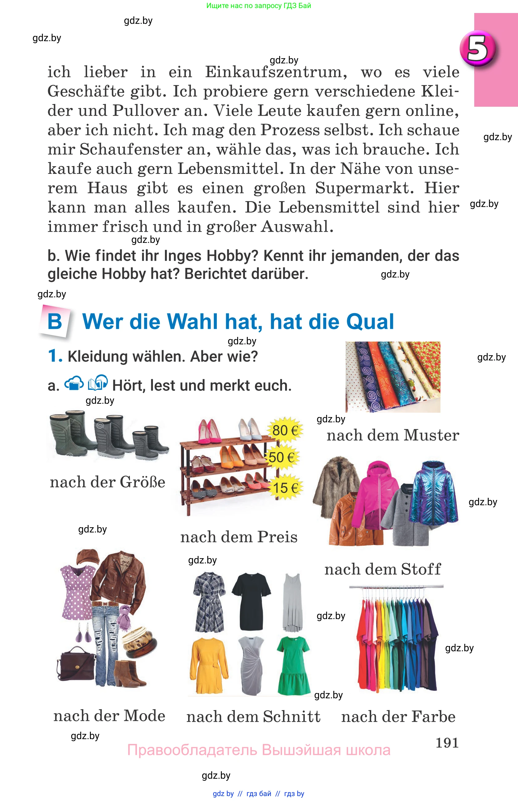 Немецкий язык (Deutsch), 7 класс Учебник (Schülerbuch), авторы: Будько Антонина Филипповна (Budjko Antonina), Урбанович Инна Ювинальевна (Urbanowitsch Ina), издательство Вышэйшая школа, Минск, 2021, страница 191