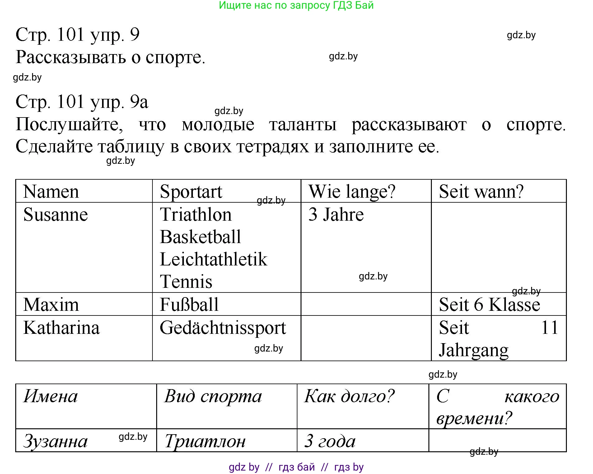 Немецкий язык (Deutsch), 7 класс Учебник (Schülerbuch), авторы: Будько Антонина Филипповна (Budjko Antonina), Урбанович Инна Ювинальевна (Urbanowitsch Ina), издательство Вышэйшая школа, Минск, 2021, страница 101, номер 9, Решение