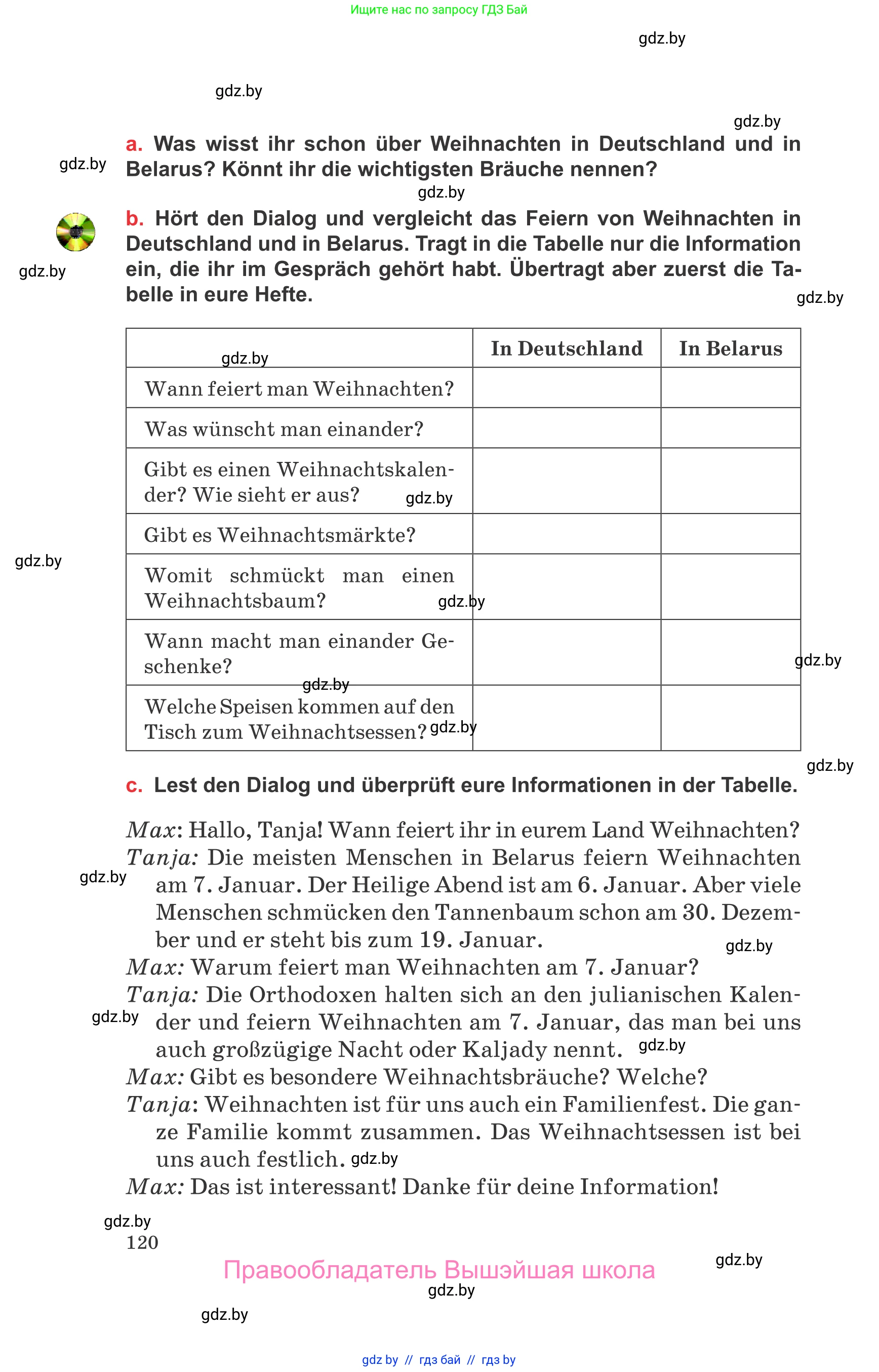 Немецкий язык (Deutsch), 8 класс Учебник (Schülerbuch), авторы: Будько Антонина Филипповна (Budjko Antonina), Урбанович Инна Ювинальевна (Urbanowitsch Ina), издательство Вышэйшая школа, Минск, 2018, страница 120